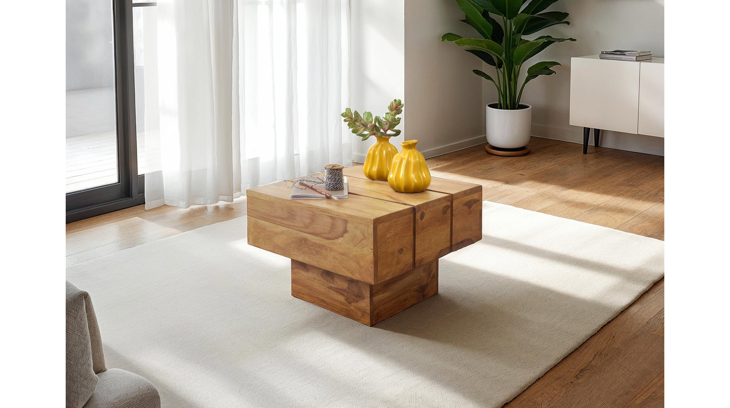 Couchtisch Akazie lackiert massiv 44 x 30 cm - CUBESO