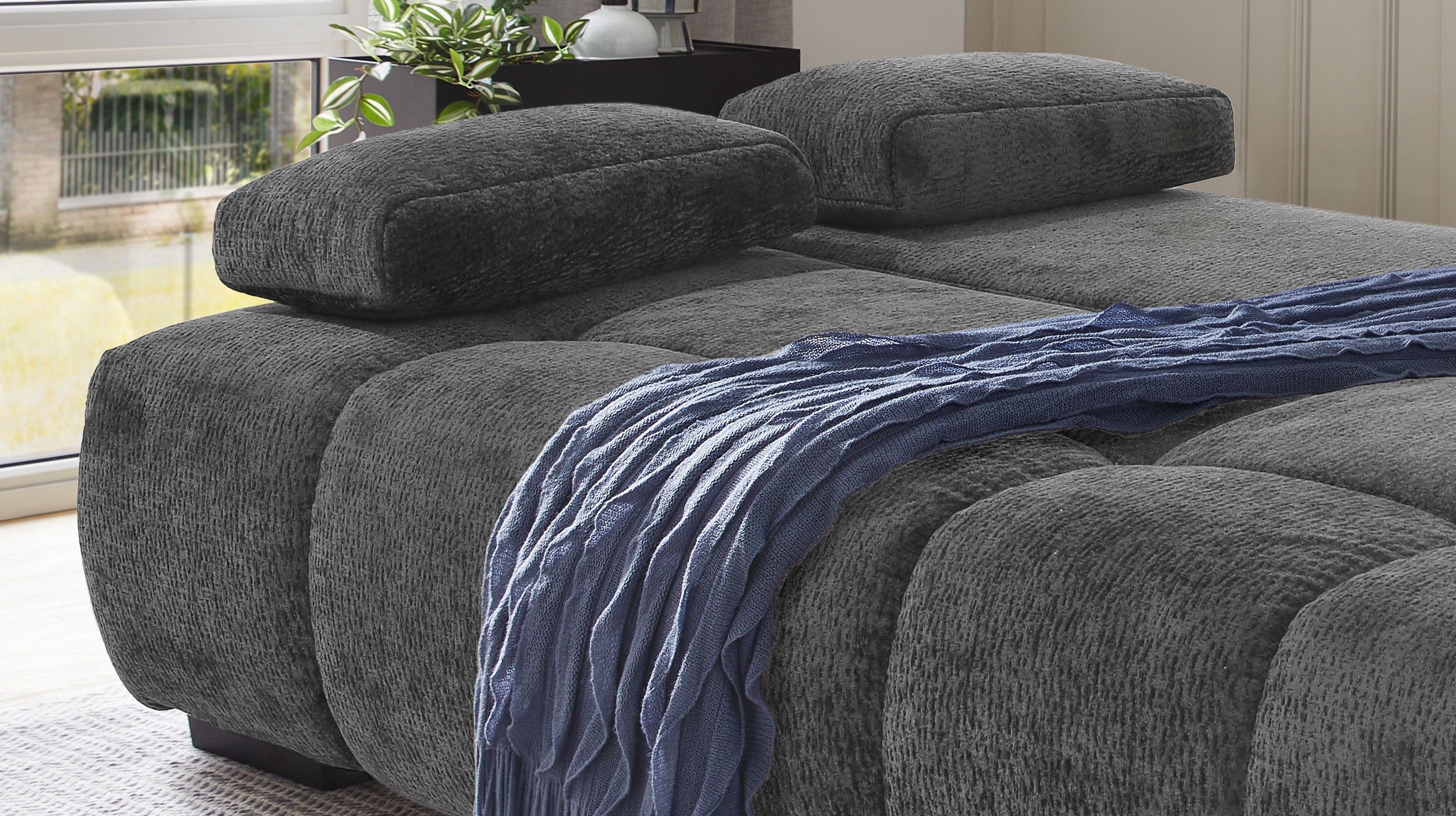 Schlafsofa grau mit Bettkasten 213 cm - RENO 