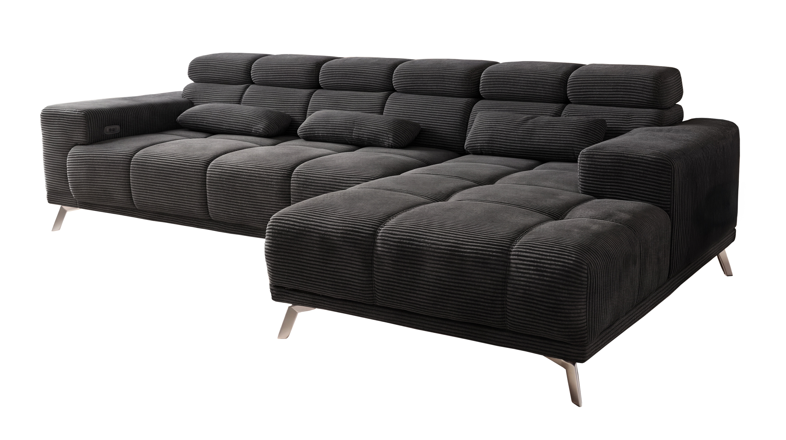 Ecksofa Cord grau elektrisch ausfahrbar 285 cm - OT rechts - SPEED