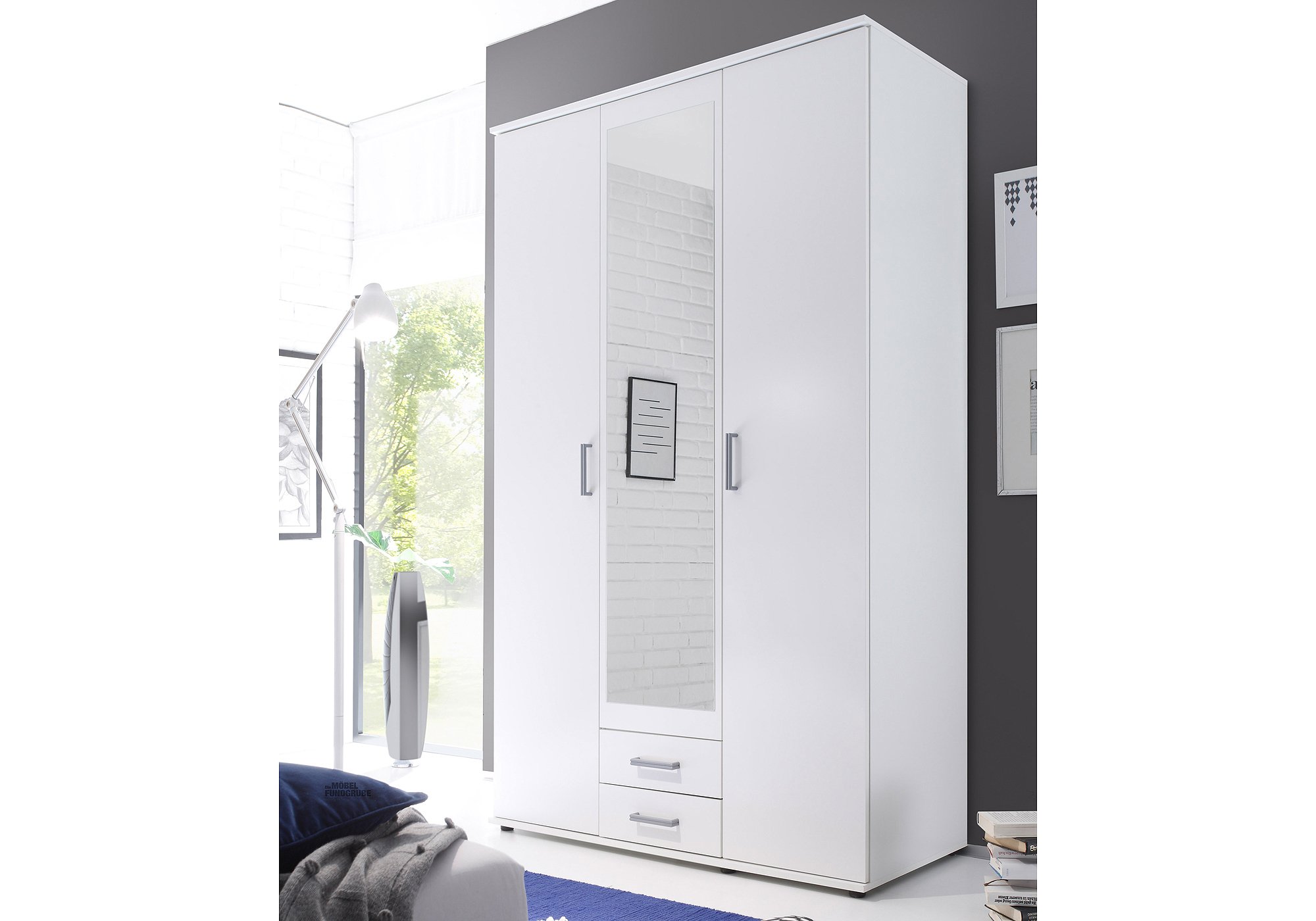 Kleiderschrank mit Spiegel - weiß - 120 cm - KARL