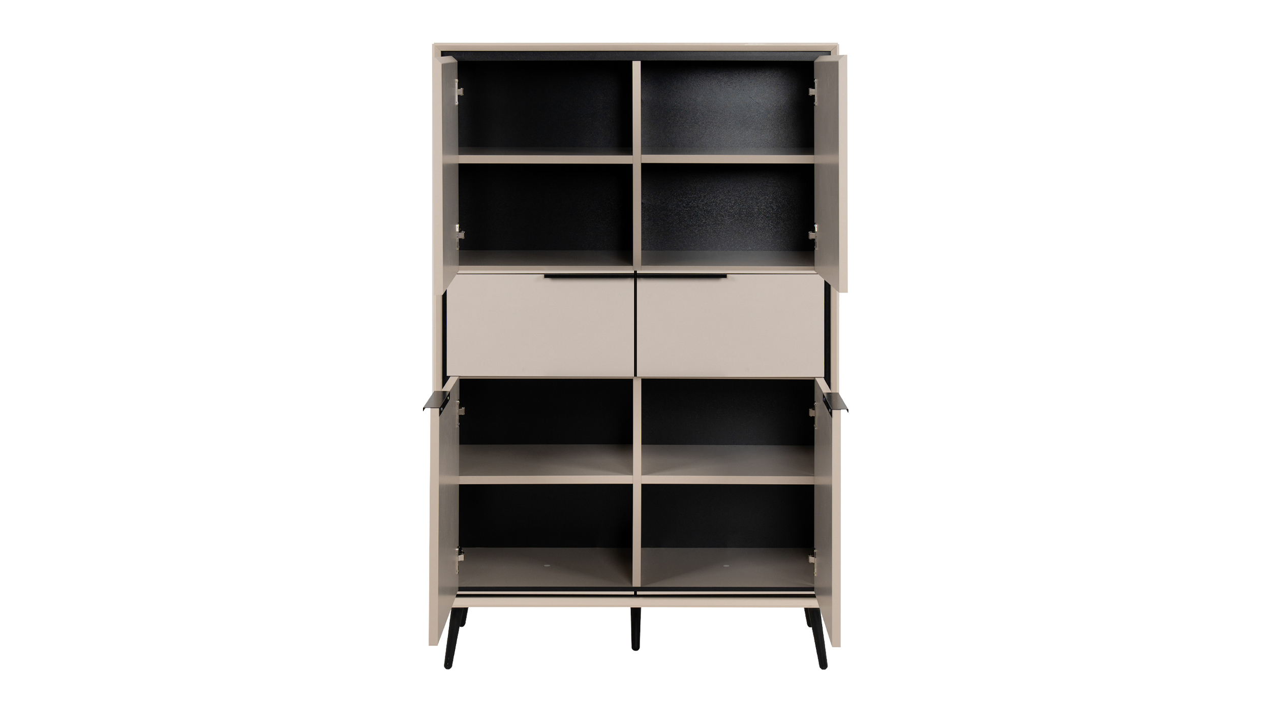 Highboard 4 Türen 2 Schubladen beige schwarz 90 cm - ARONA