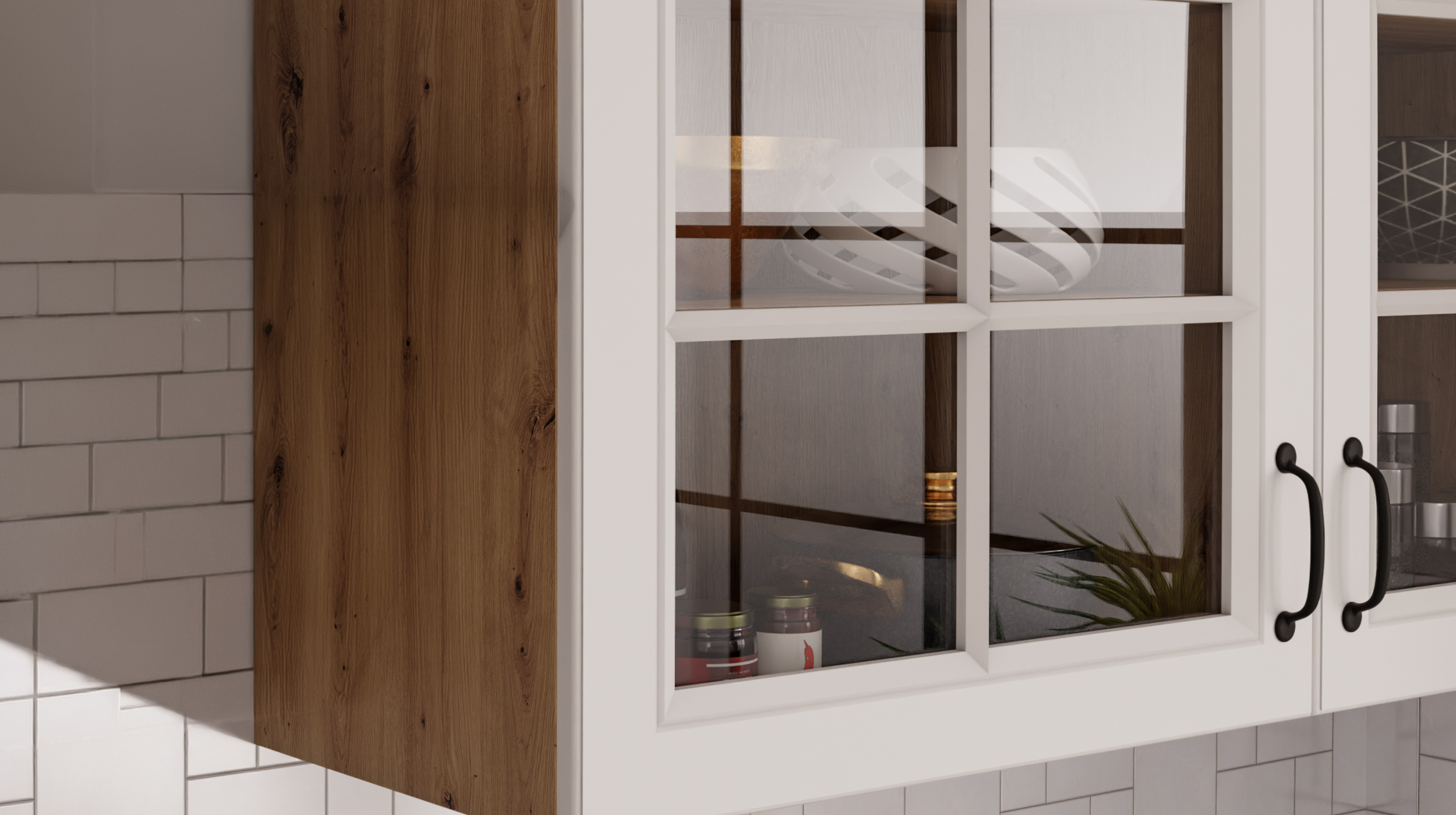 Küchenzeile - weiß matt - Artisan Eiche - 280 cm - ohne Elektrogeräte - STINA 