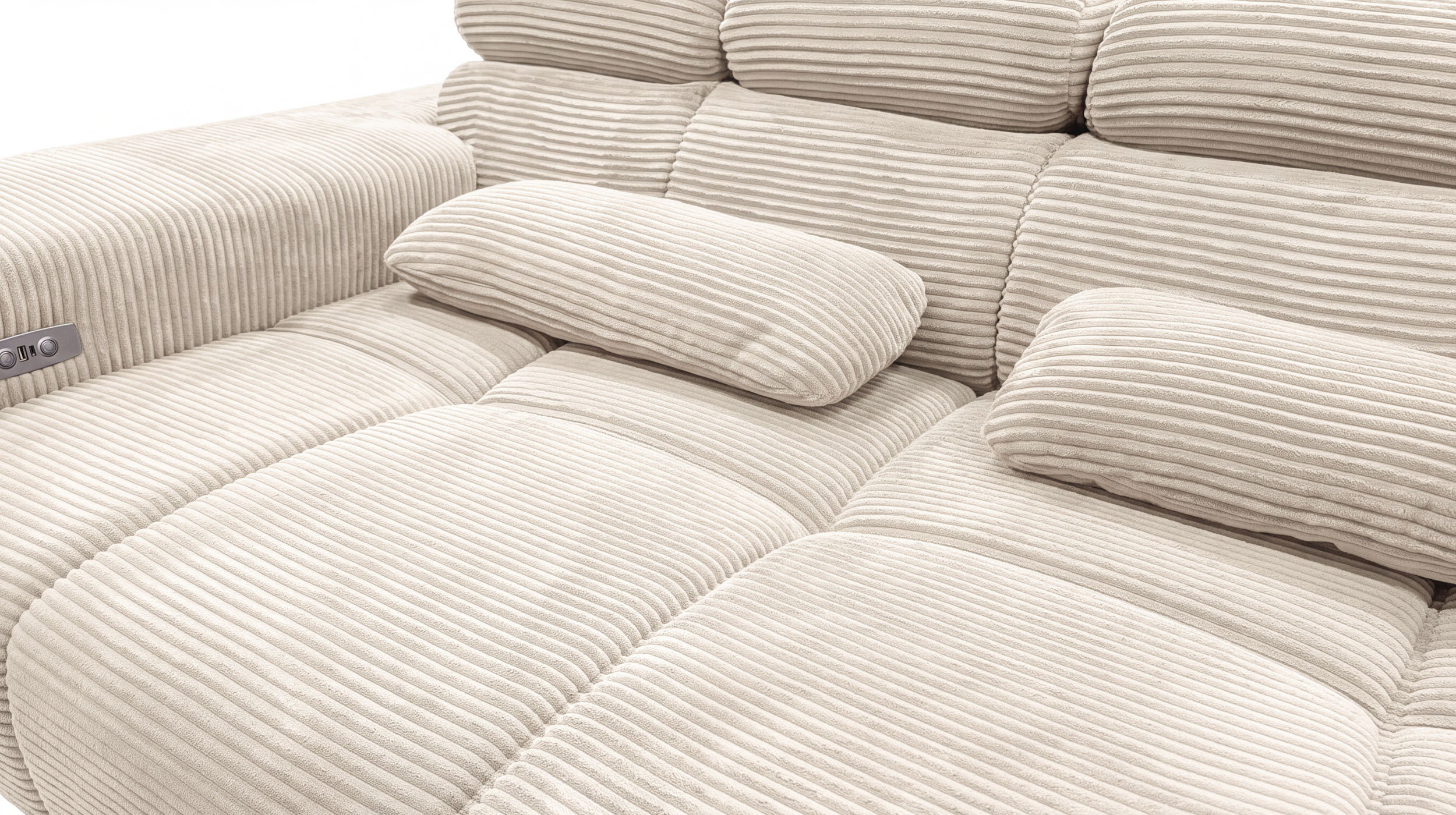 Ecksofa Cord beige elektrisch ausfahrbar 285 cm - OT rechts - SPEED