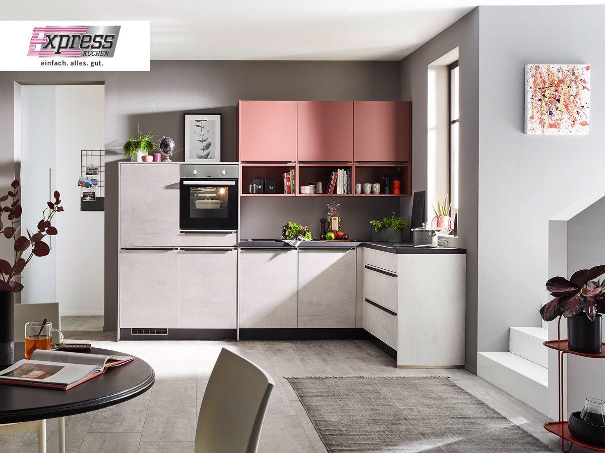 Eckküche 305 x 175 cm - inkl. Elektrogeräte - Küchenfronten matt - BASE