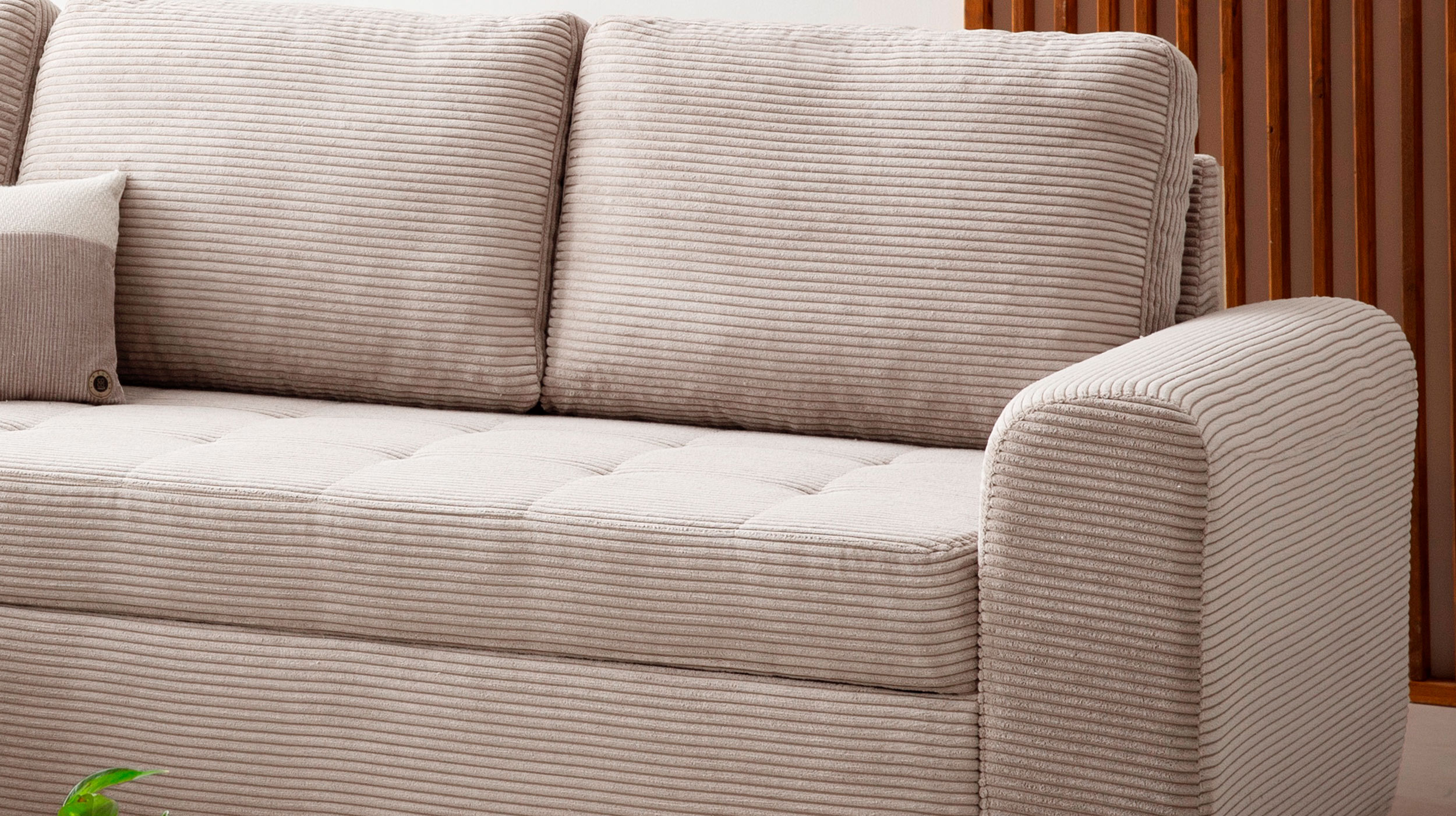 Ecksofa Cord beige mit Schlaffunktion 243 cm - Bettkasten - POLL