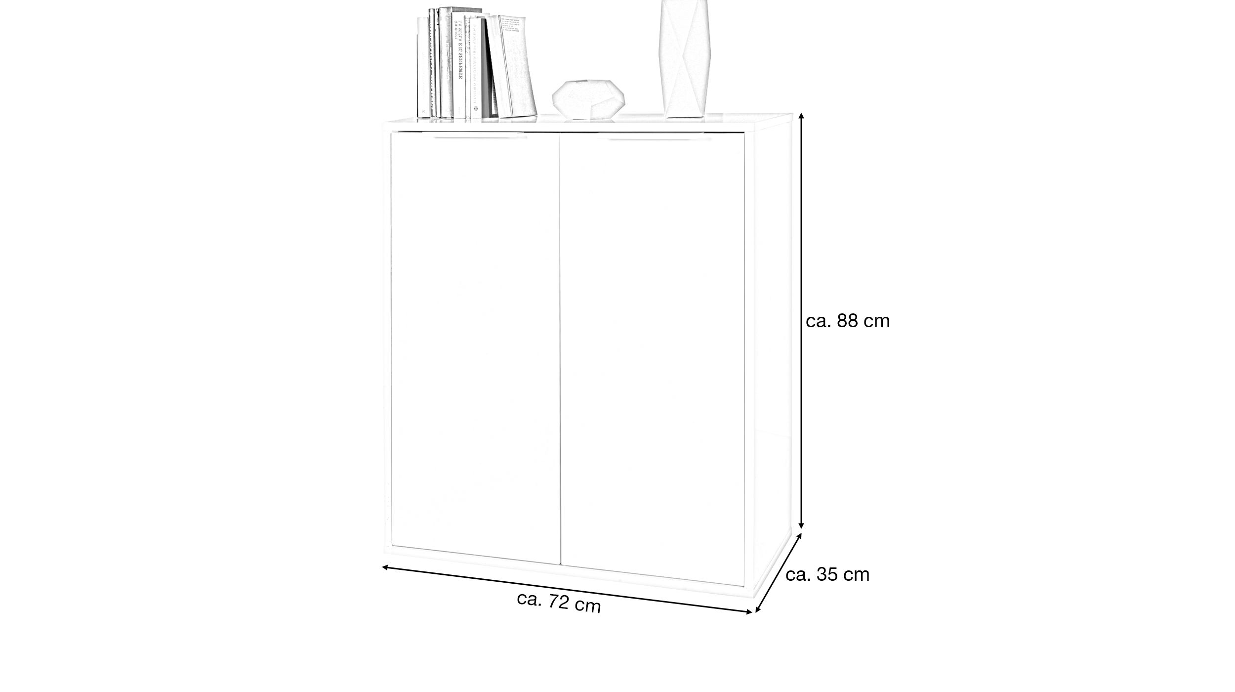 Kommode weiß hochglanz 72 x 88 cm - 2-türig - ESPRESSO