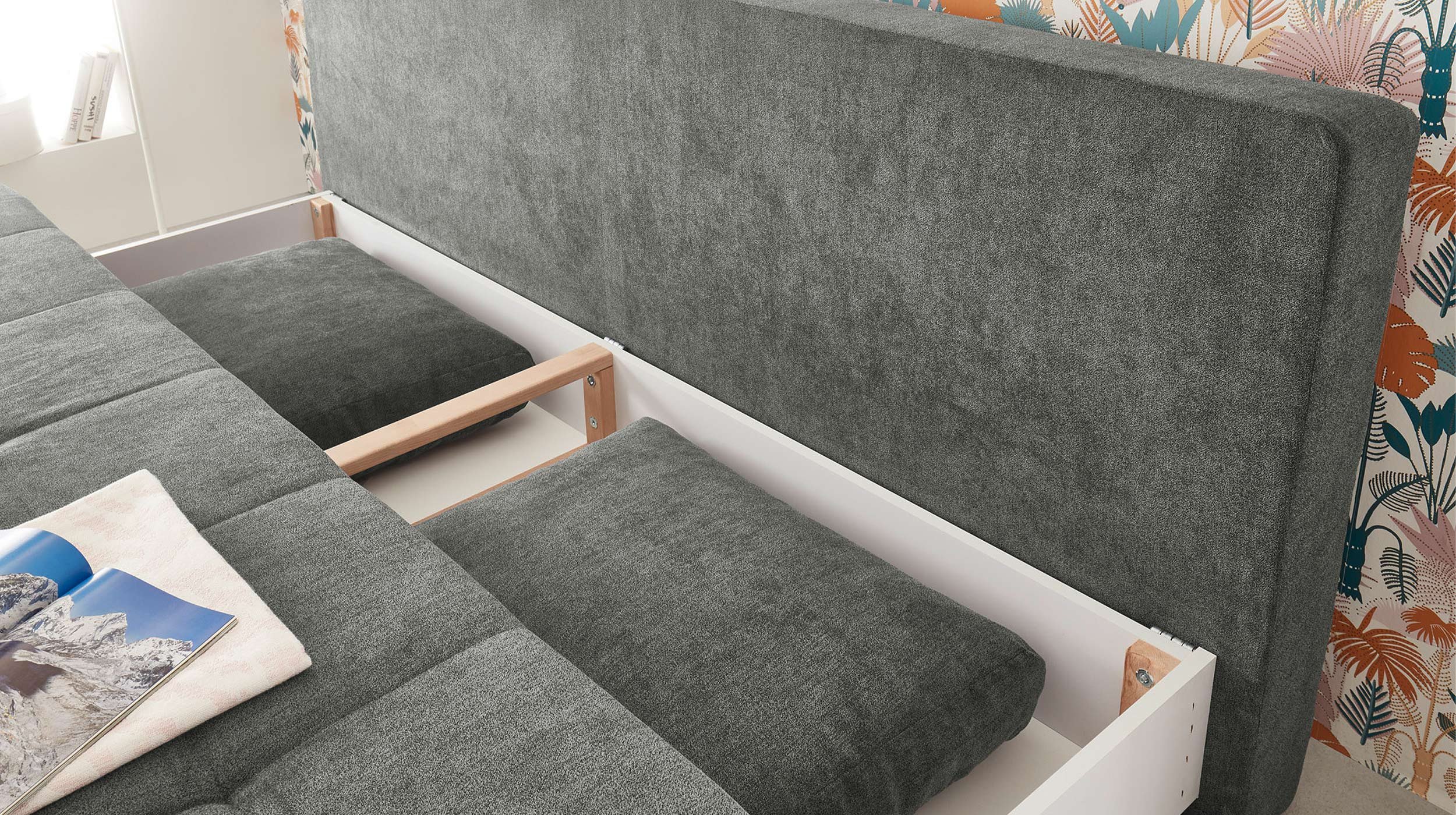 Schlafsofa grau mit Bettkasten Federkern 208 x 105 cm - AMBRA