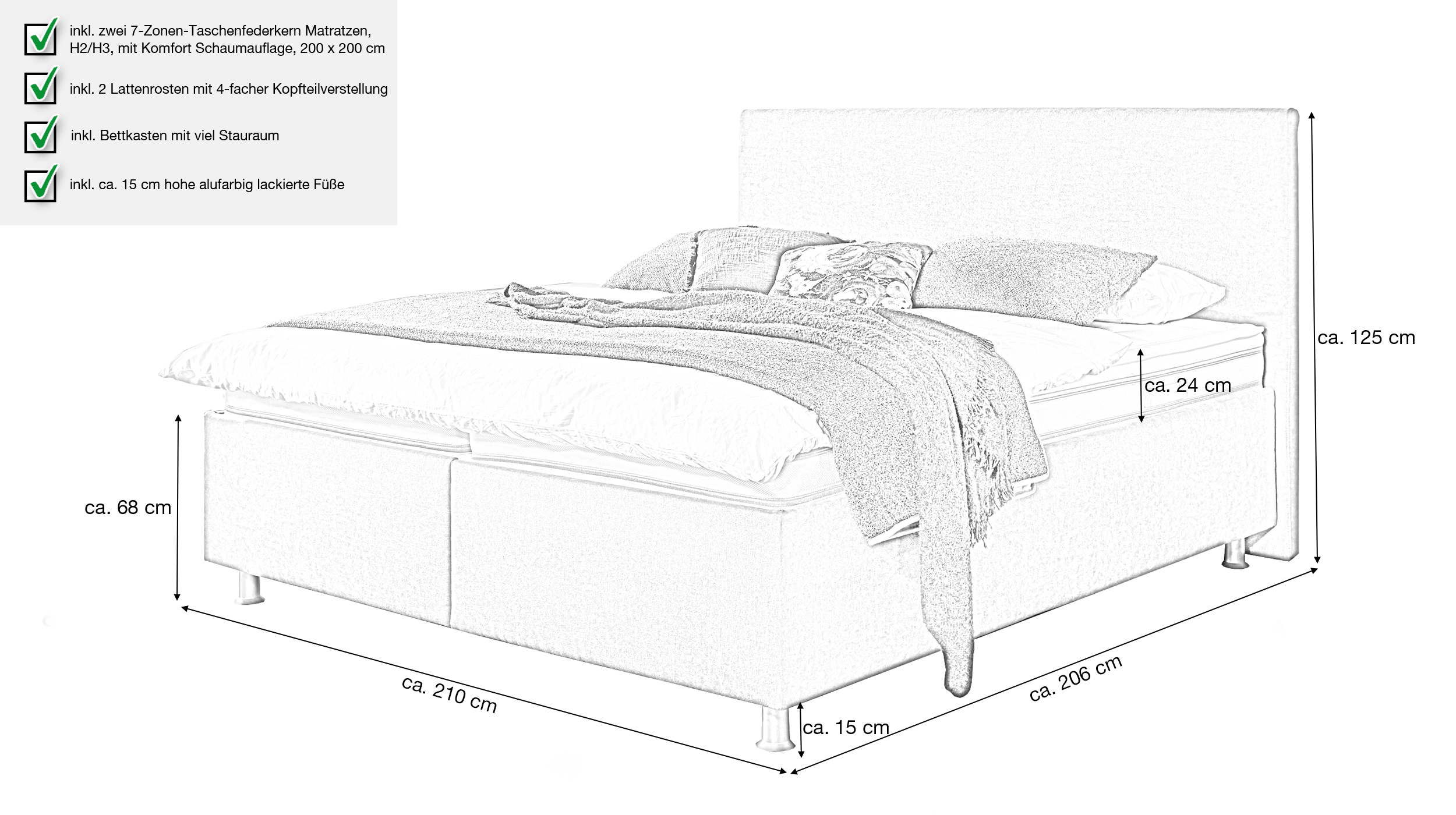 Boxbett 200 x 200 cm mit Bettkasten grau Microfaser - AVOLA 