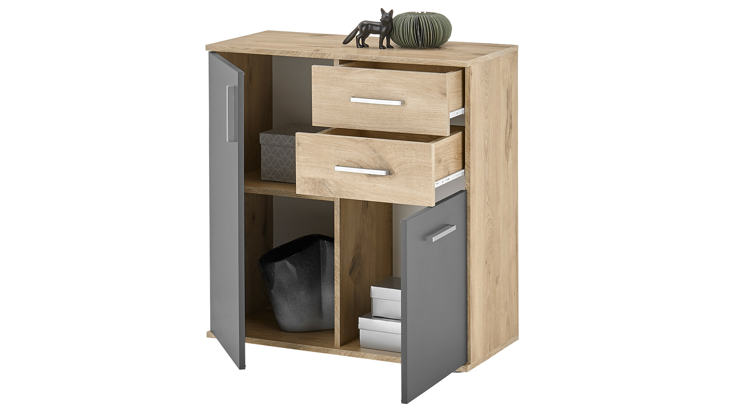 Kommode Viking Oak - grau 80 x 84 cm 2 Schubladen - BOBBY