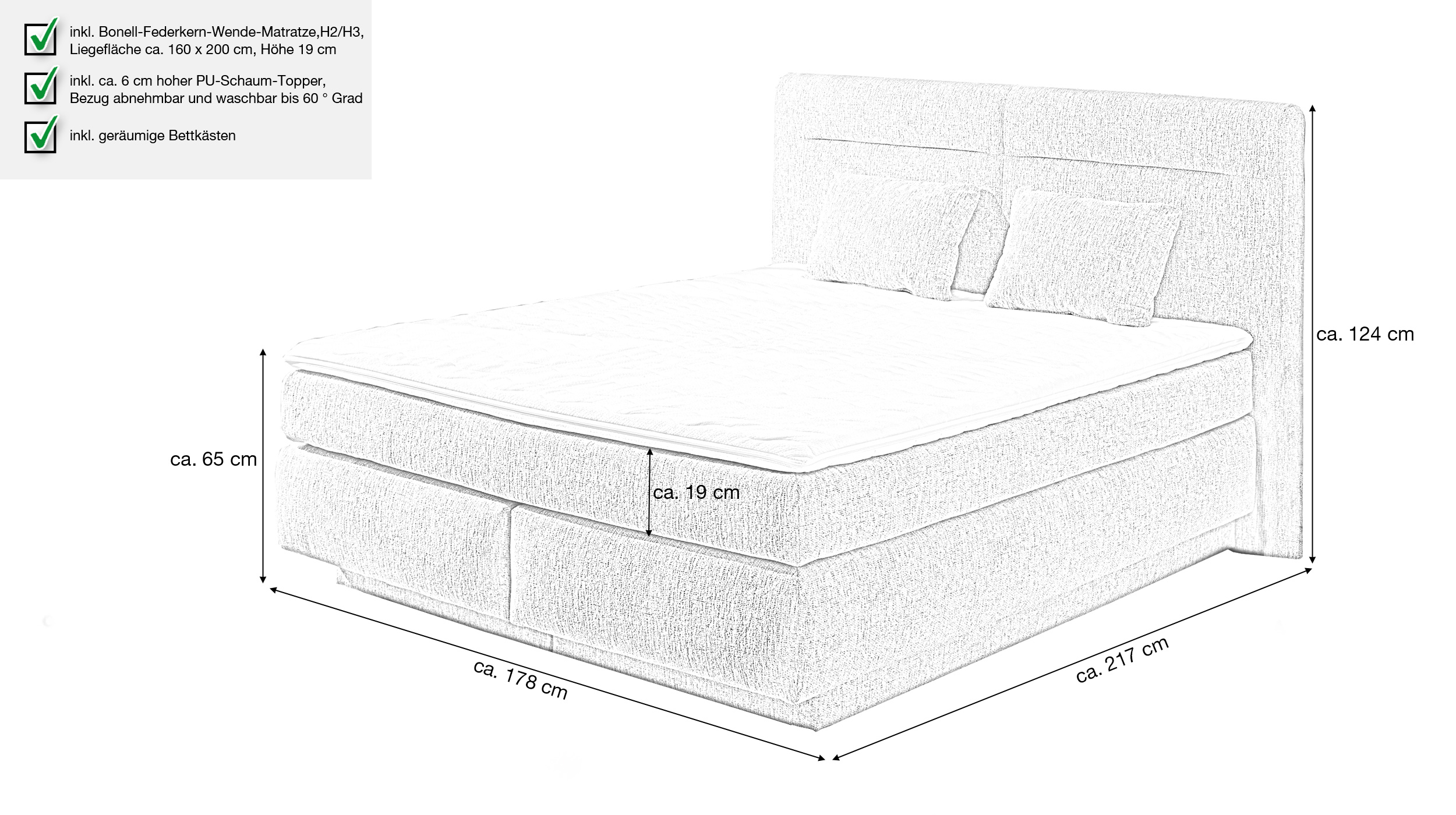 Boxspringbett 160 x 200 cm Bettkasten Chenille beige H2/H3 - SIMONE