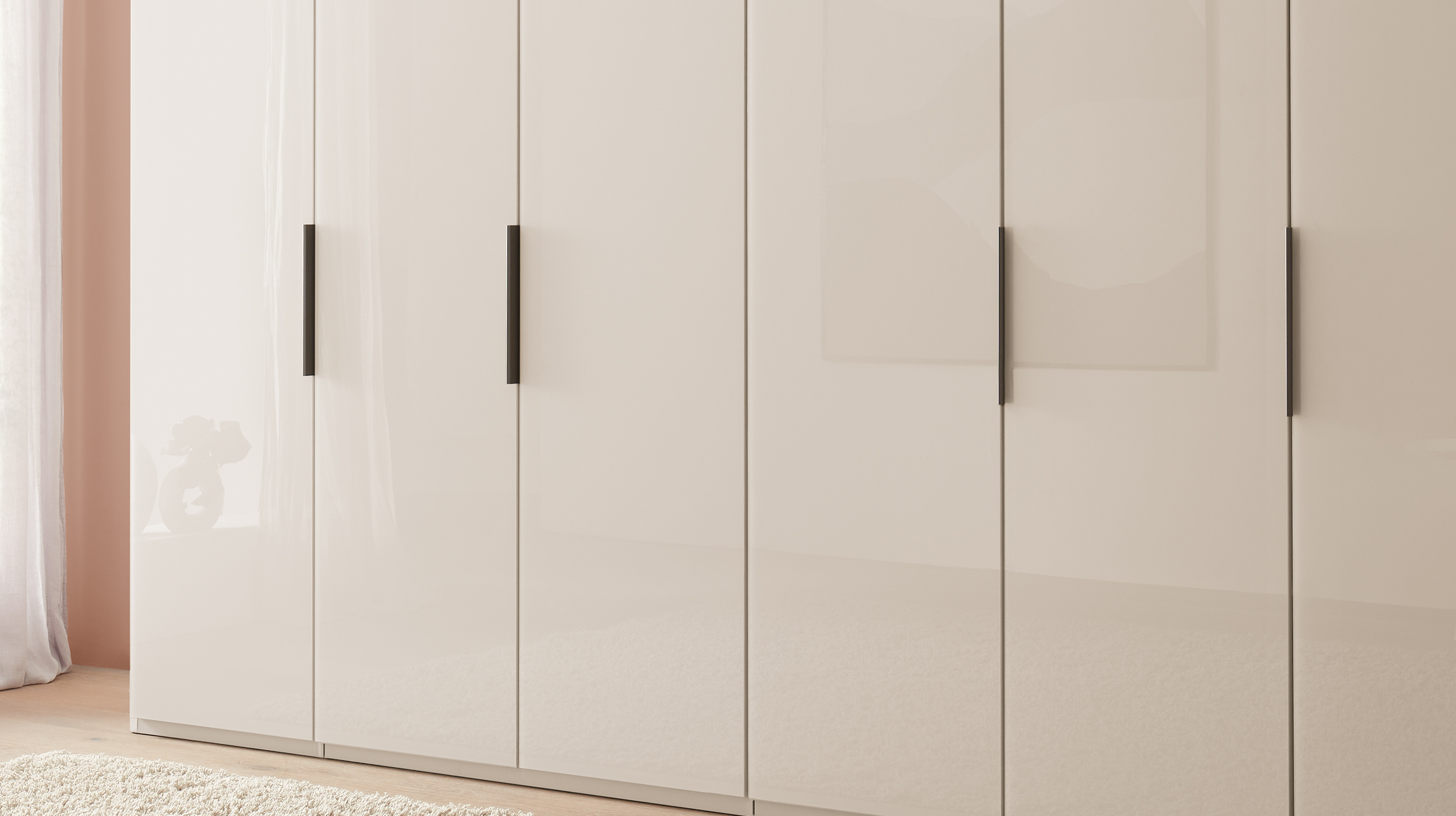 Kleiderschrank beige Glas 300 cm 4-türig - OHIO
