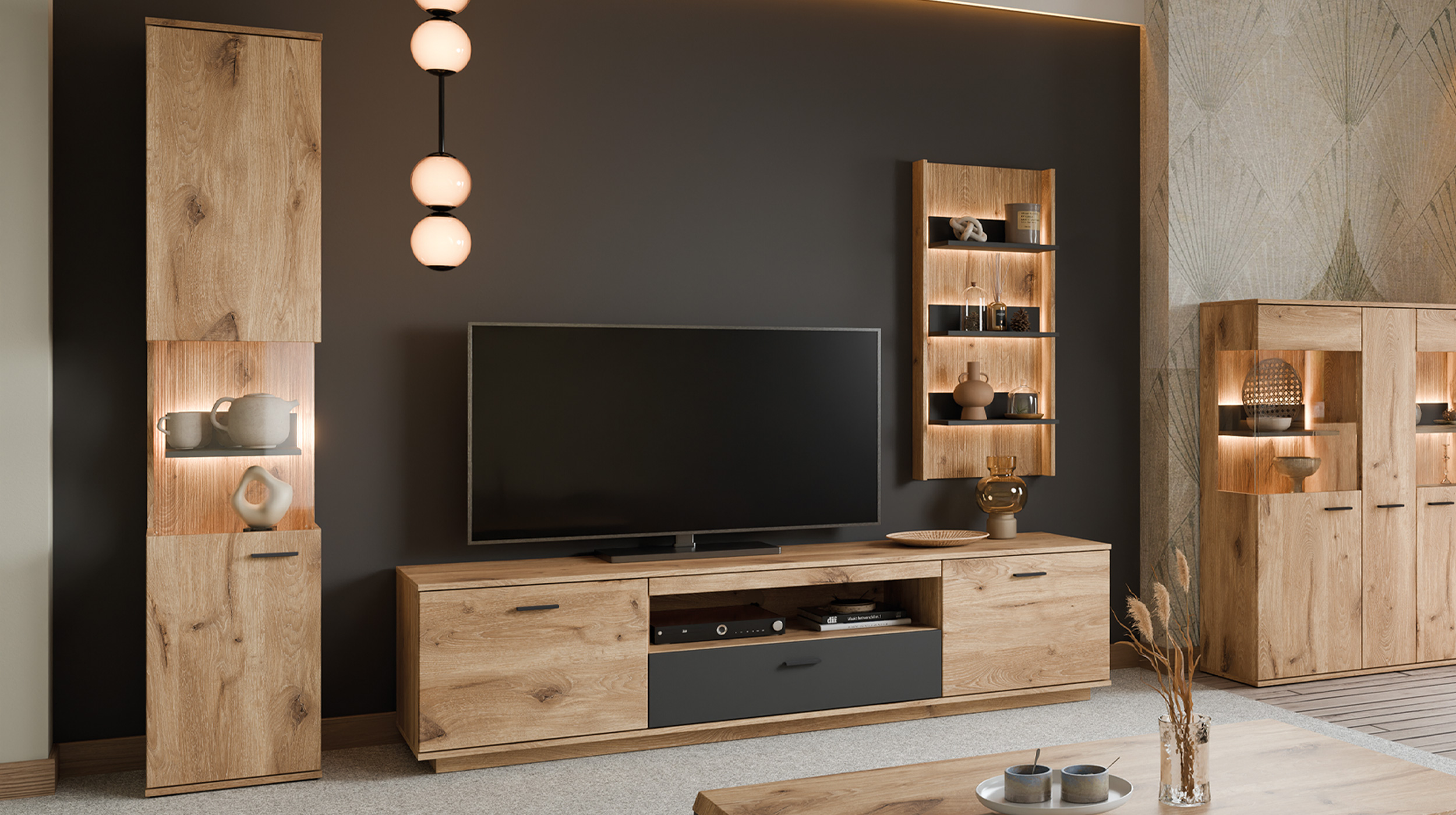 Vitrine mit Beleuchtung Viking Eiche Breite 40 cm - PARDOO