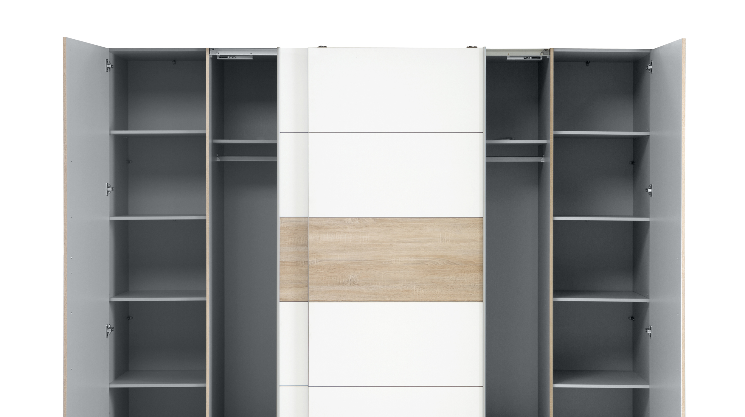 Kleiderschrank Sonoma Eiche - weiß - 270 cm - Schwebetüren - NARAGO