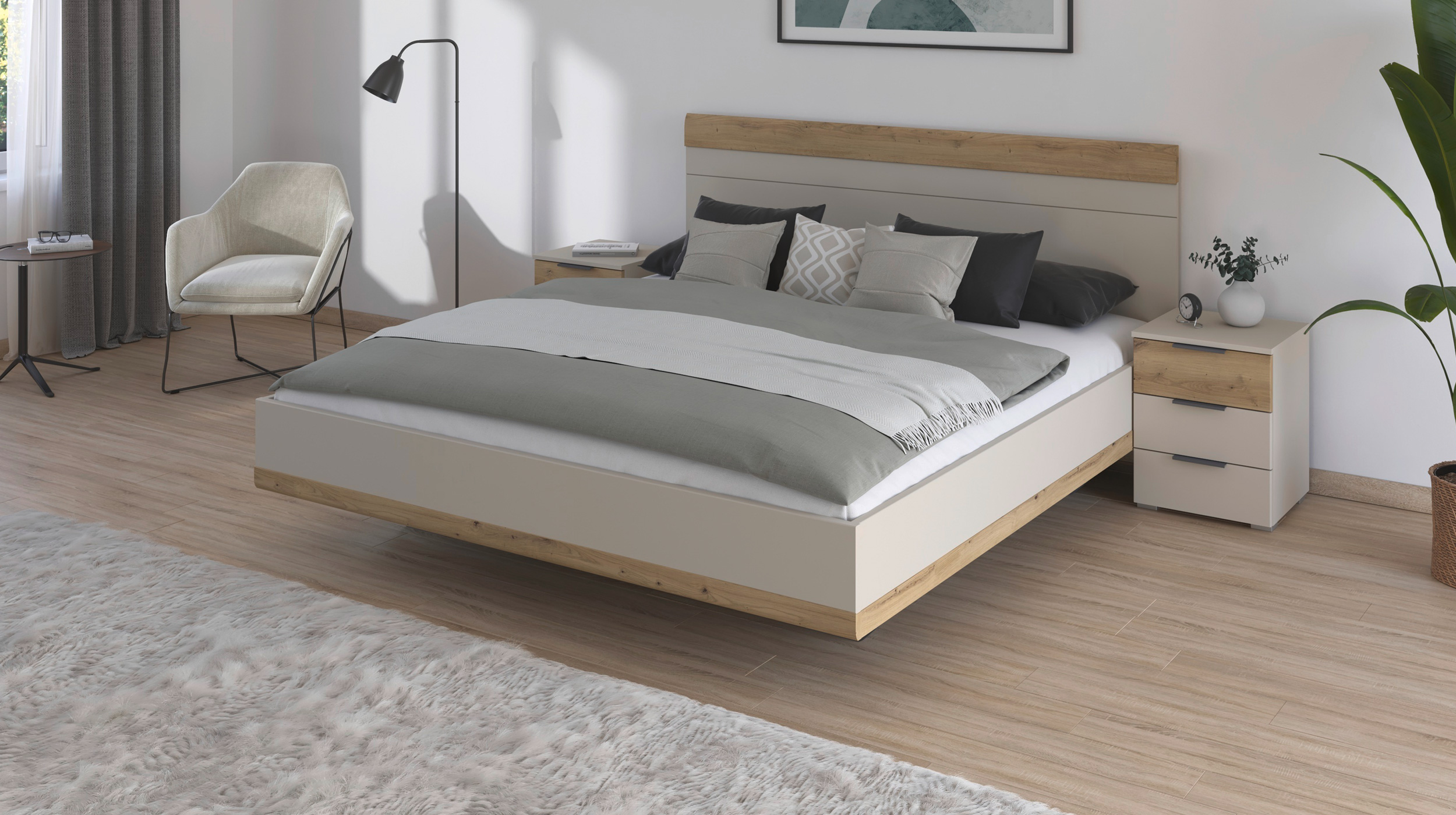 Nachttisch Paar beige Eiche 40 x 40 cm 3 Schubladen - SAJO