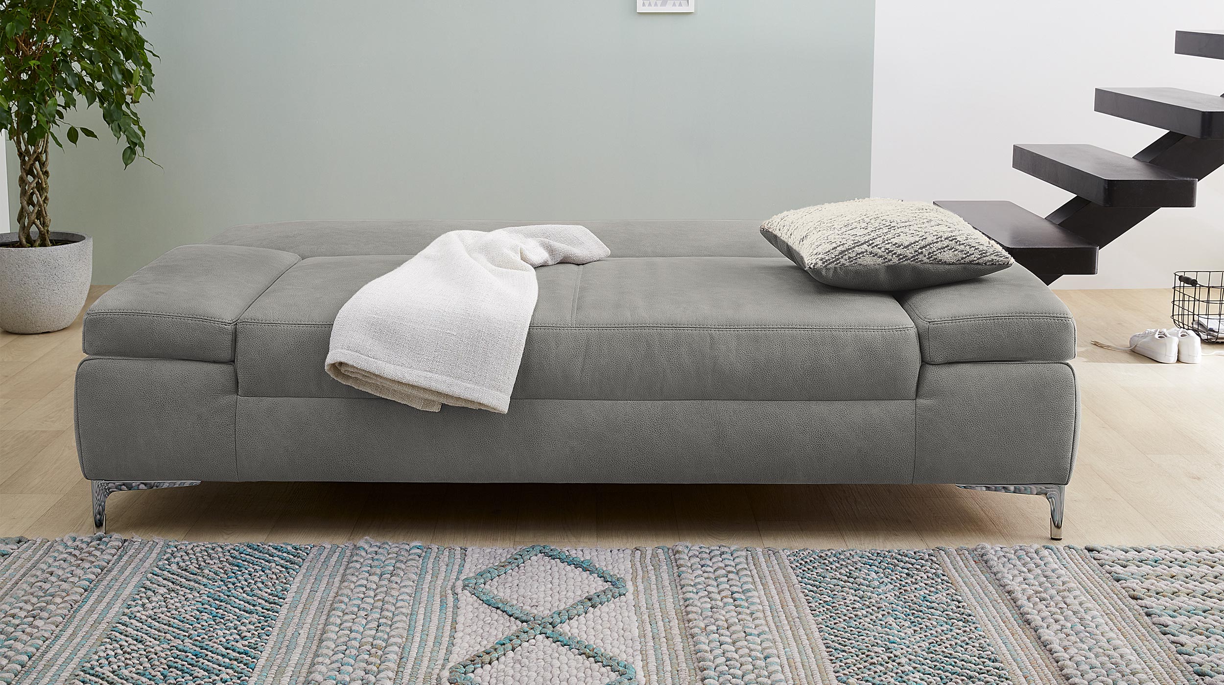 Schlafsofa grau mit Bettkasten Federkern 200 cm - JANO
