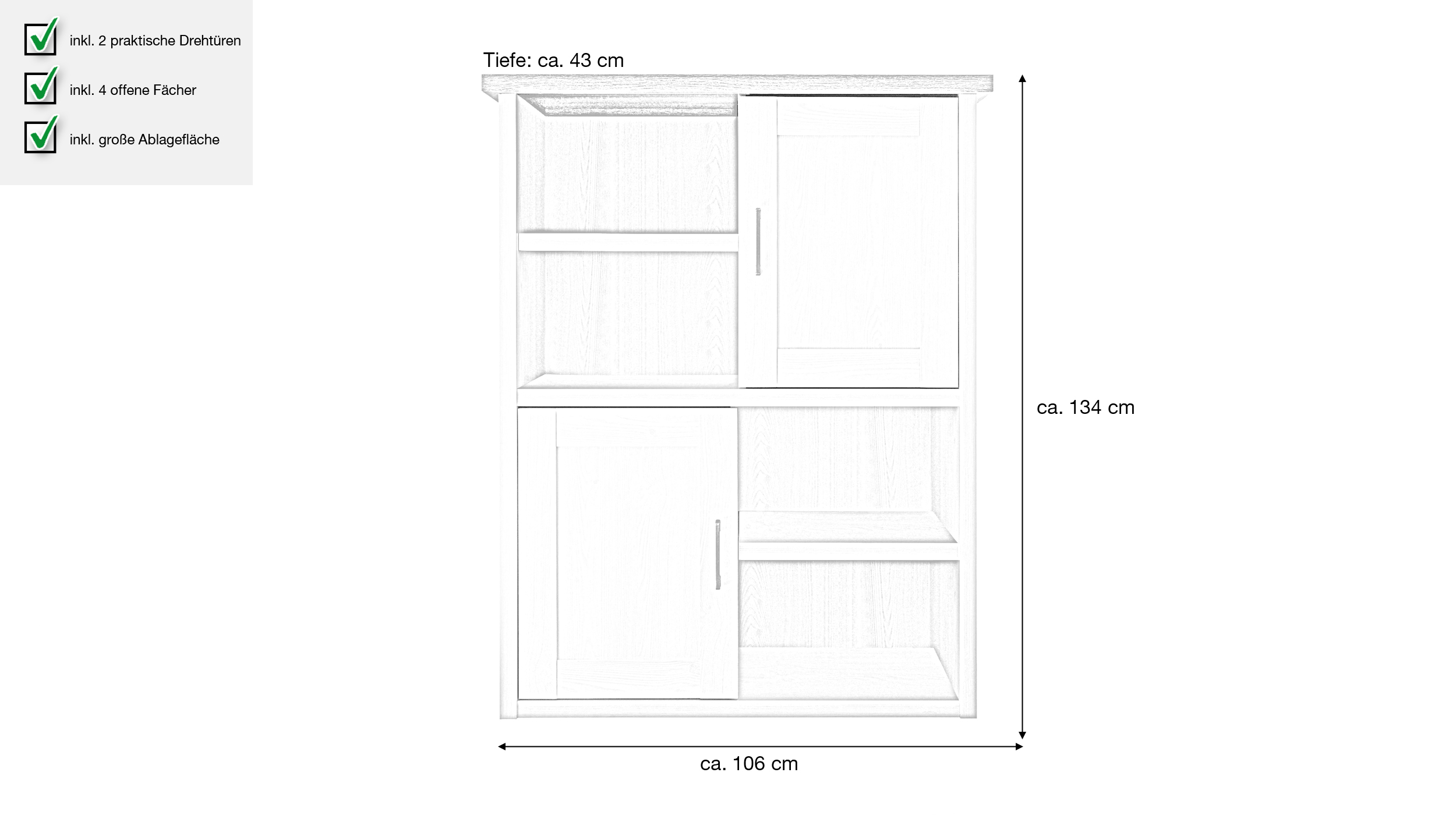 Highboard mit 2 Türen Pinie weiß 106 cm - LUCA