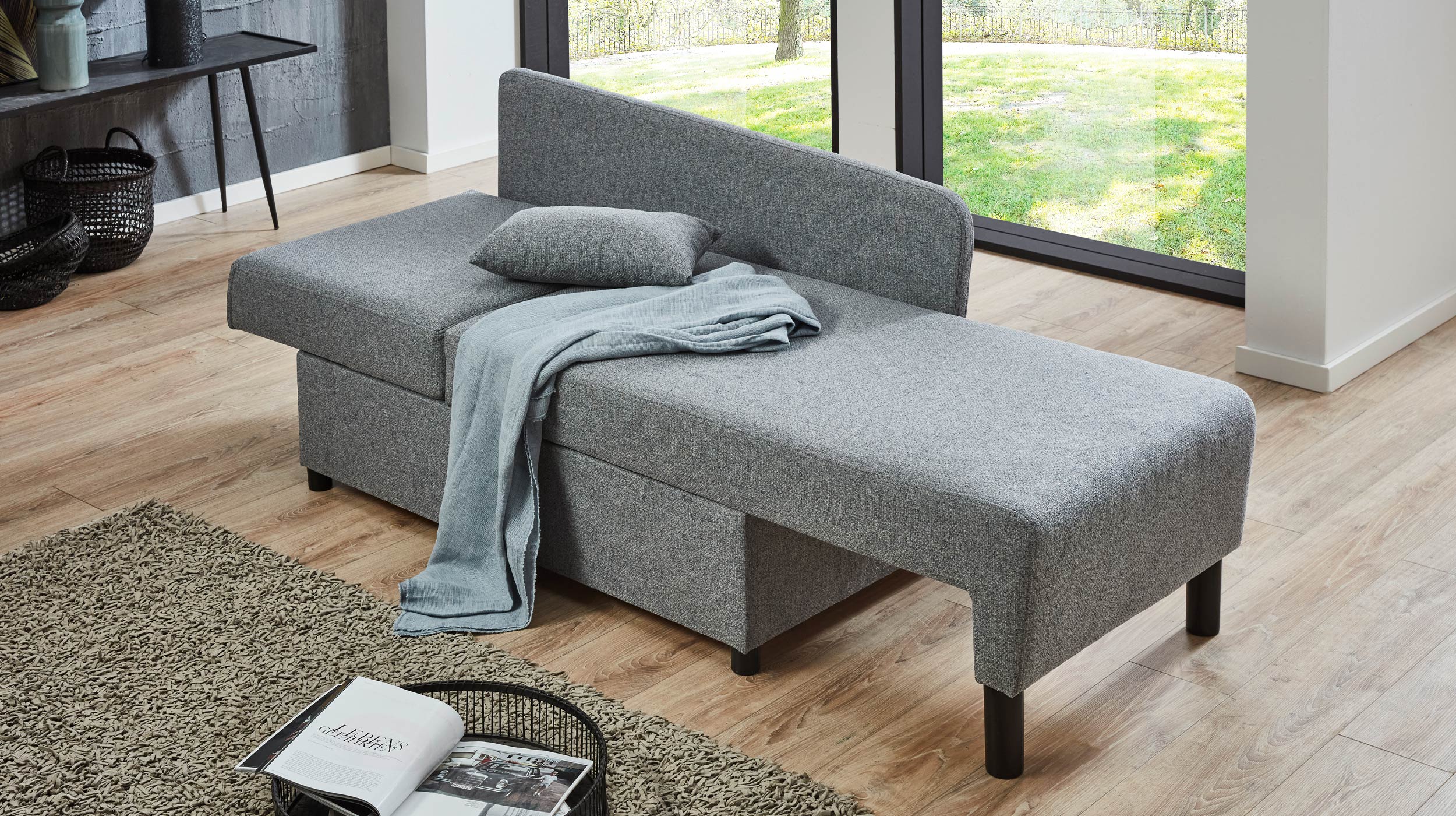 Einzelsofa 148 cm Recamiere grau Schlaffunktion - LÜBECK