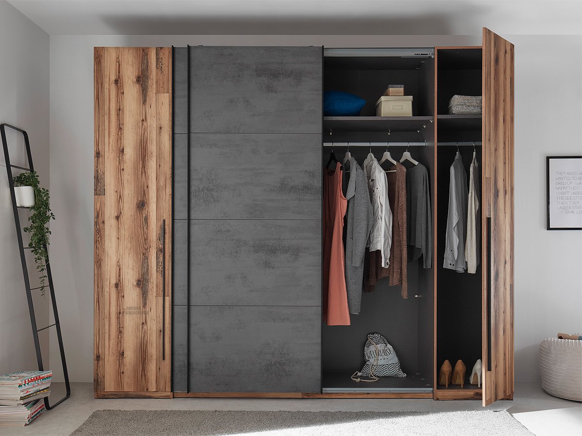 Kleiderschrank Alpine Lodge - grau Schwebetürenschrank 312 cm - SARNIA