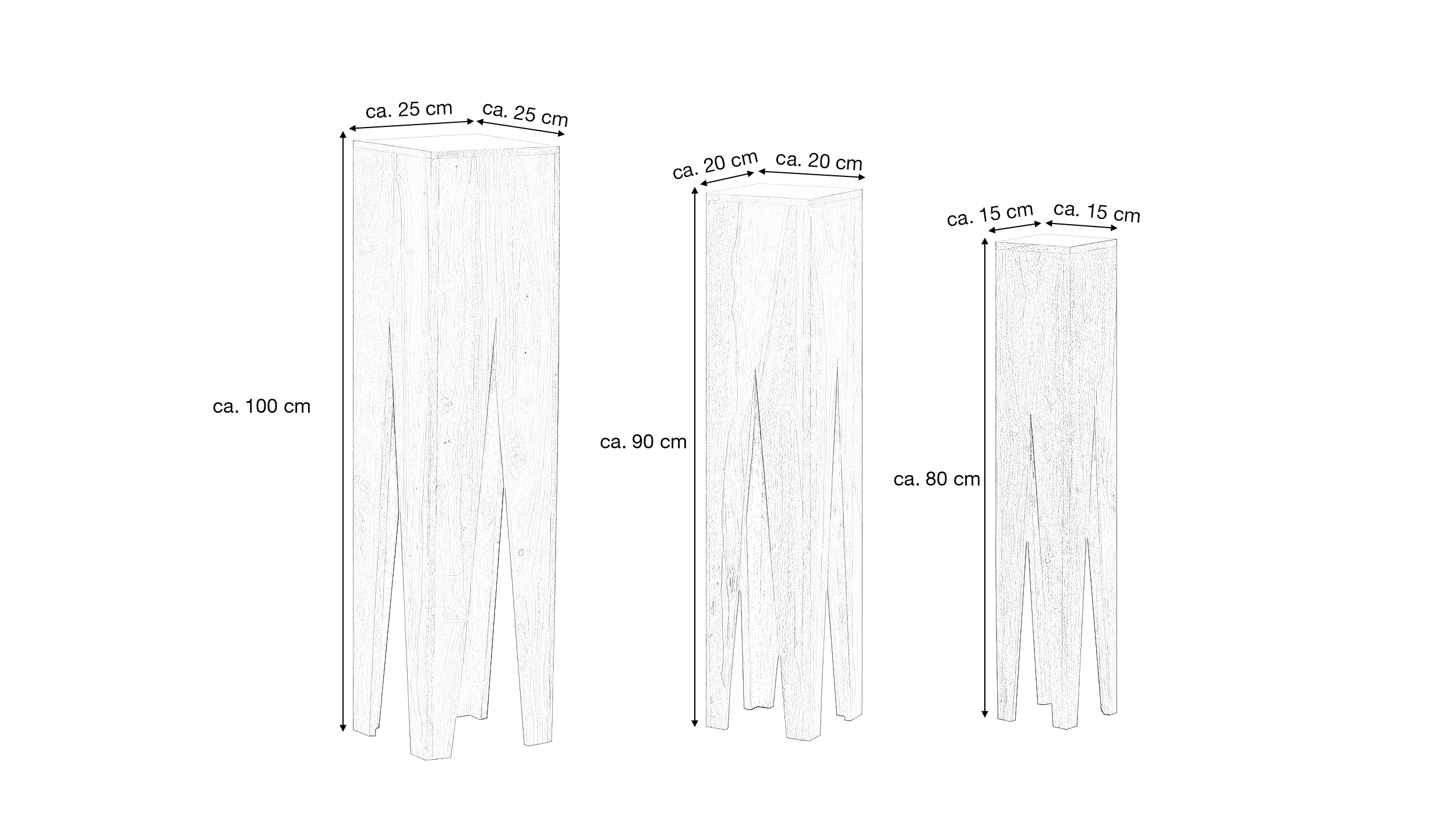 Beistelltisch 3er-Set Sheesham massiv gebeizt - 25 x 25 cm - SOFIE