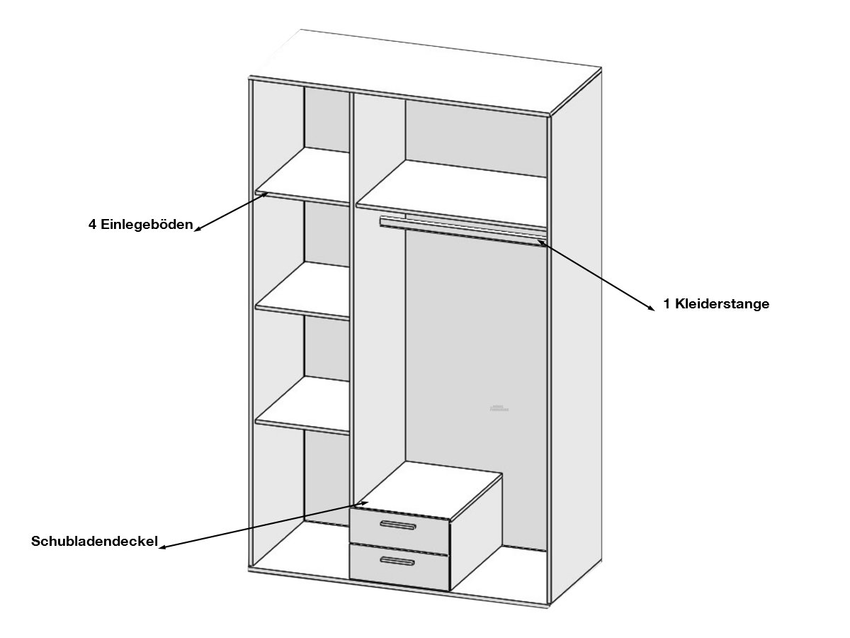 Kleiderschrank mit Spiegel - weiß - 120 cm - KARL