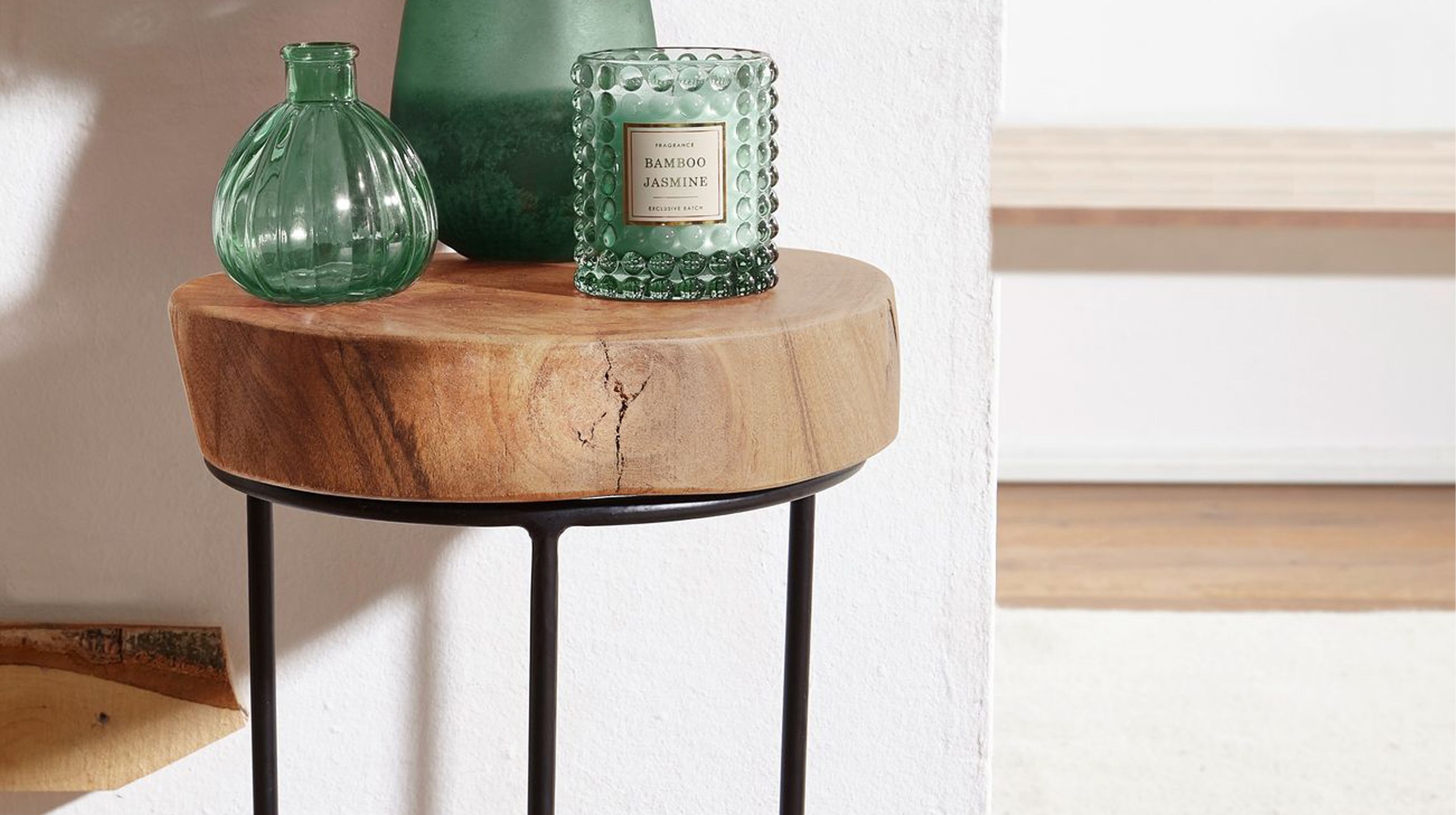 Beistelltisch Akazie massiv lackiert - rund - 28 x 55 cm - ACAS