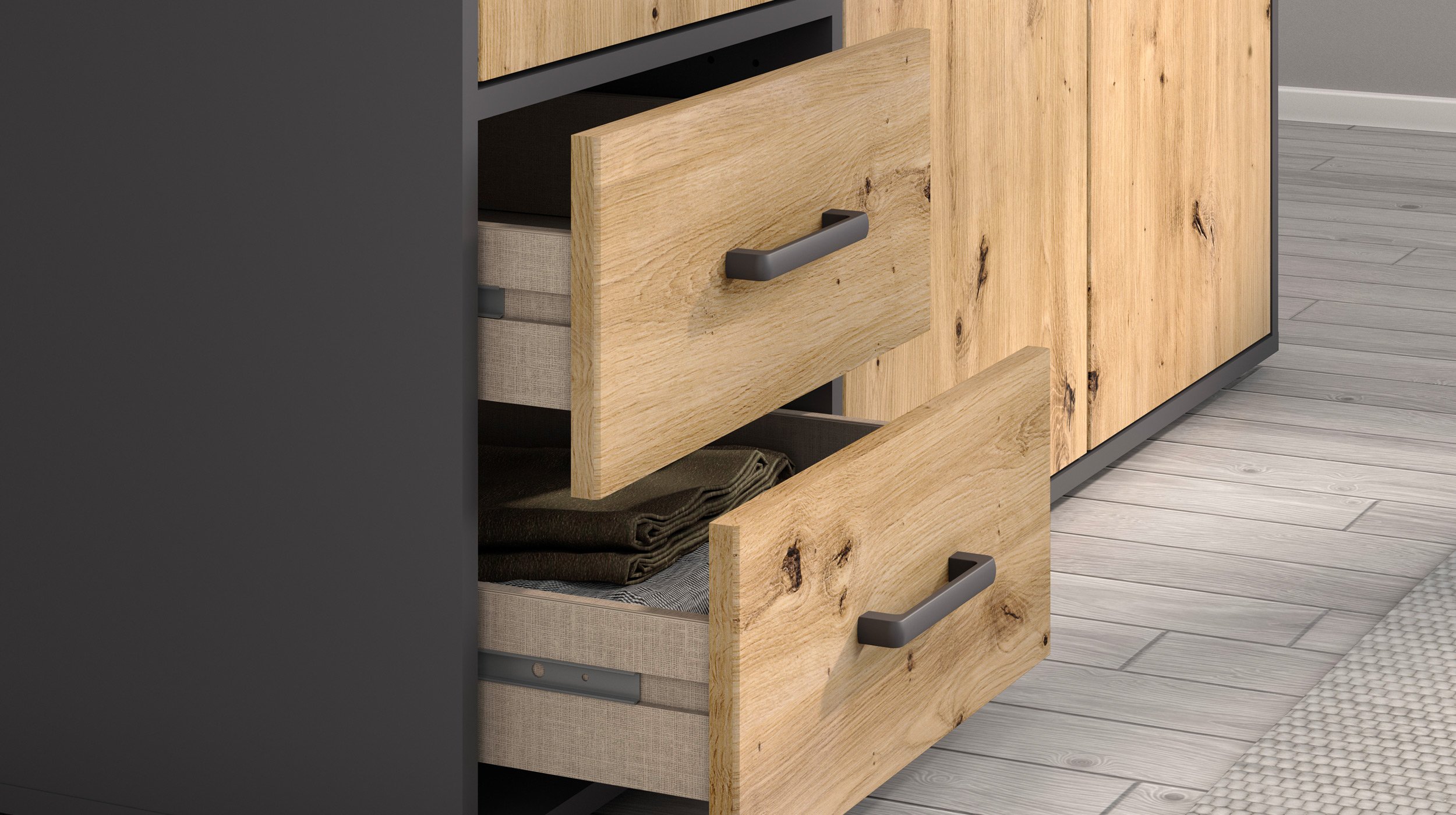 Kleiderschrank Artisan Eiche - grau - 140 cm - rauch - VOYAGER