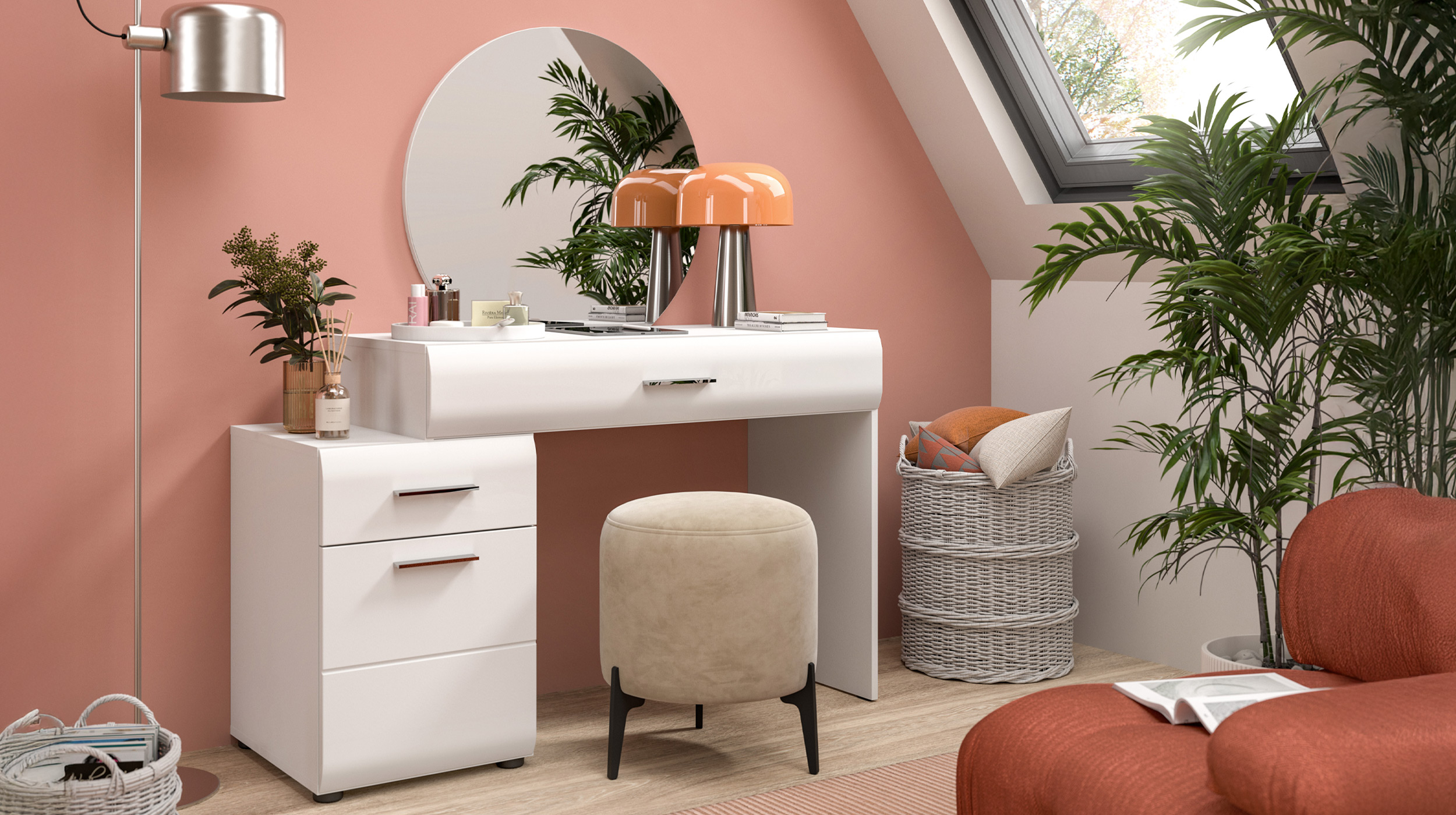 Schminktisch weiß hochglanz 120 cm mit Spiegel - ICE