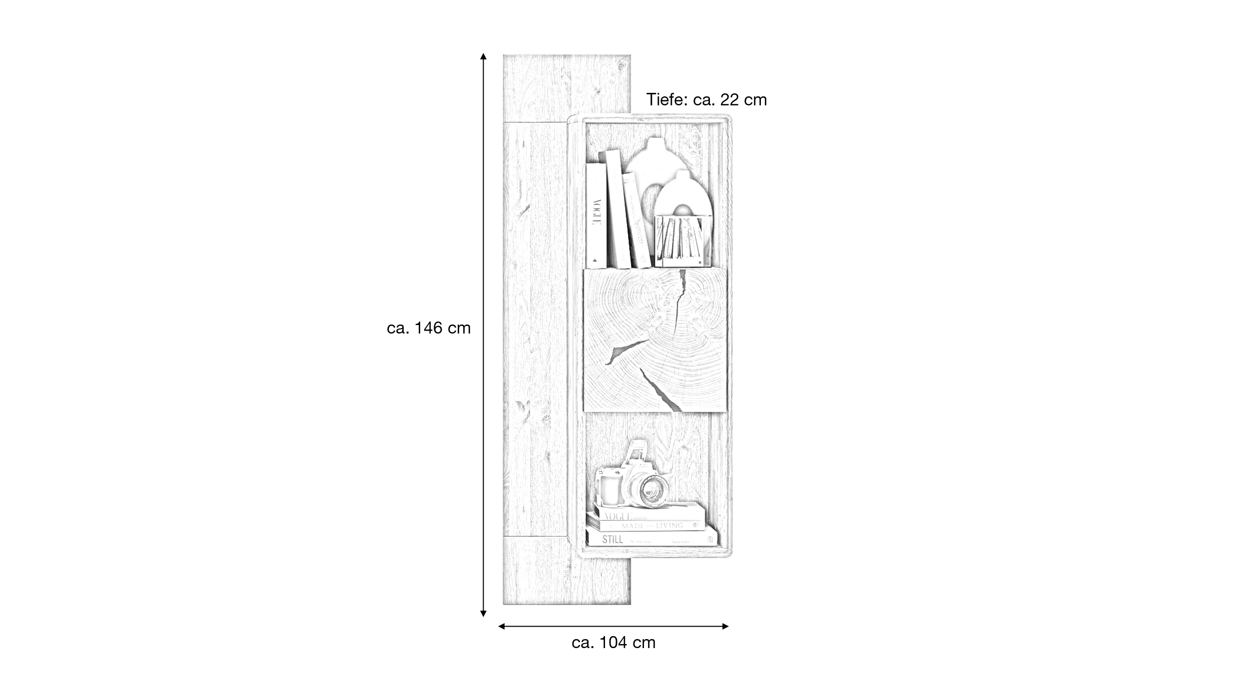 Wandboard Wildeiche massiv geölt - montiert - 104 cm - TORVEN
