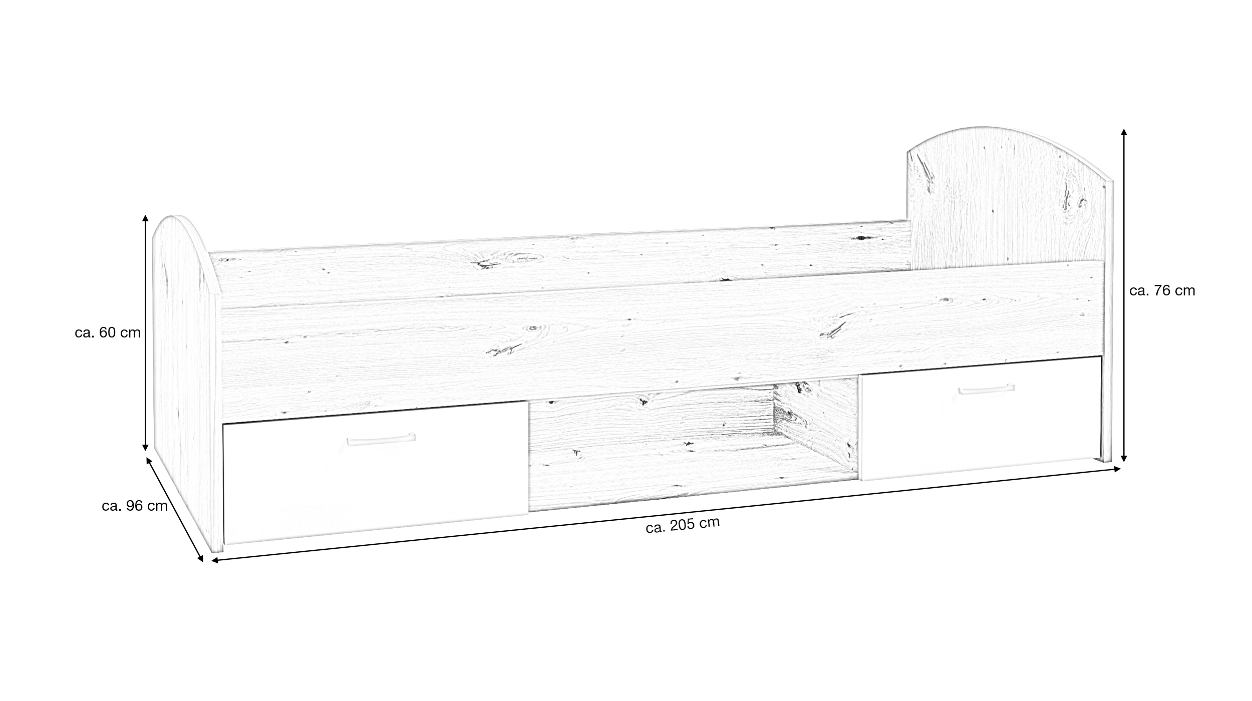 Jugendbett mit Schubladen 90 x 200 cm Eiche - CULGOA