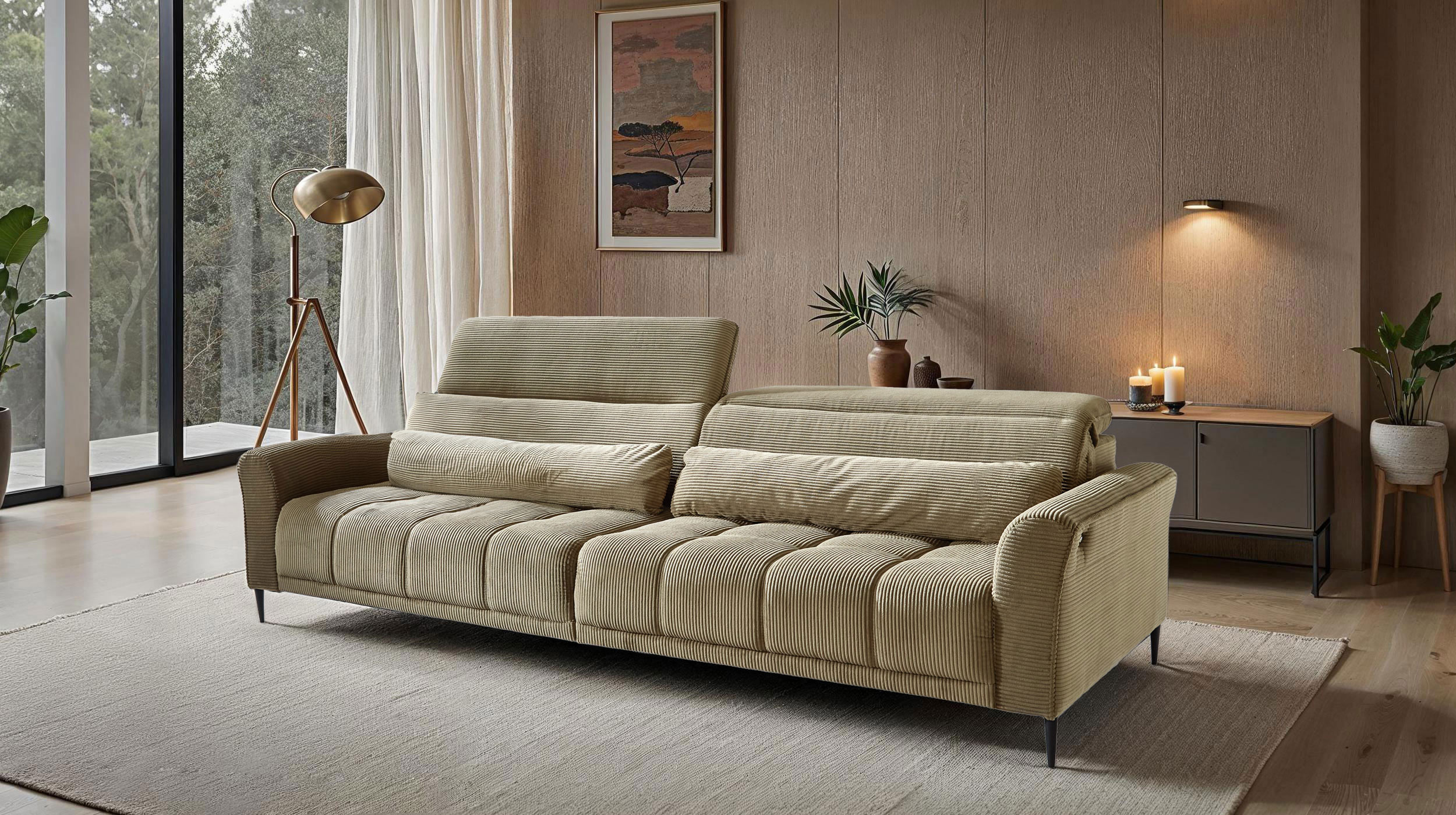 Big Sofa Cord grün elektrisch ausfahrbar 280 cm - LOGAN 
