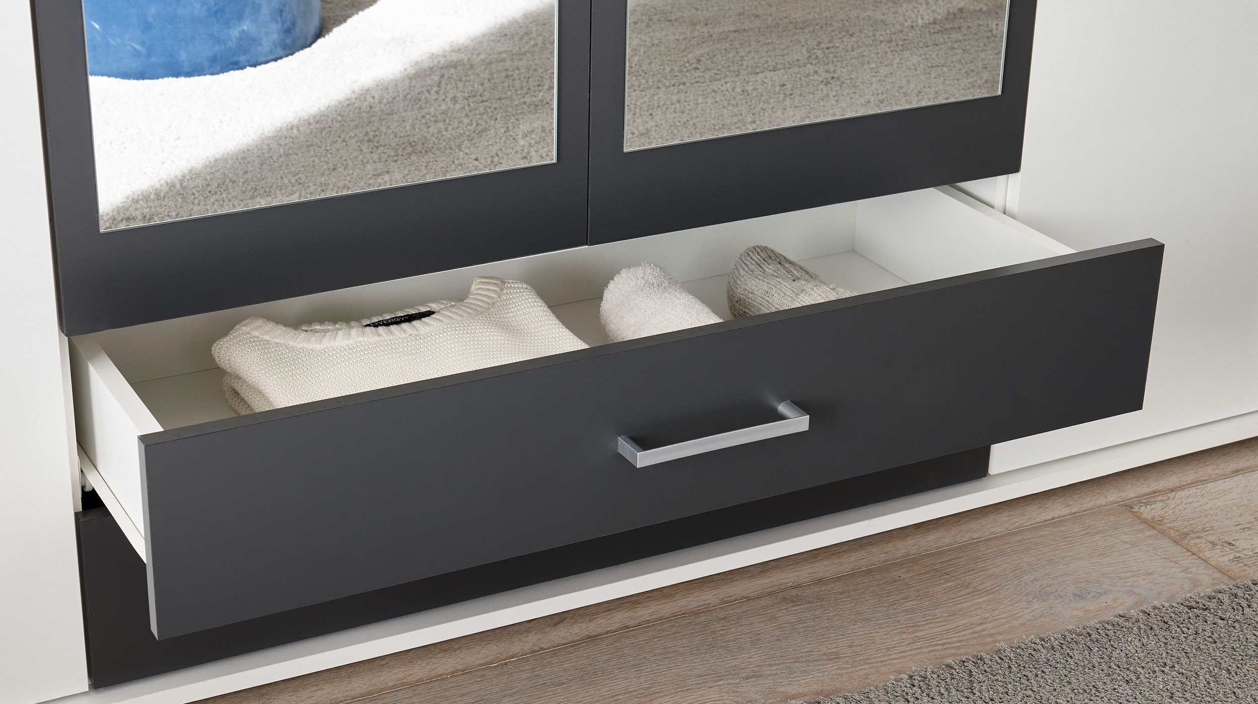 Kleiderschrank mit Spiegel - weiß - graphit - 120 cm - HANAU