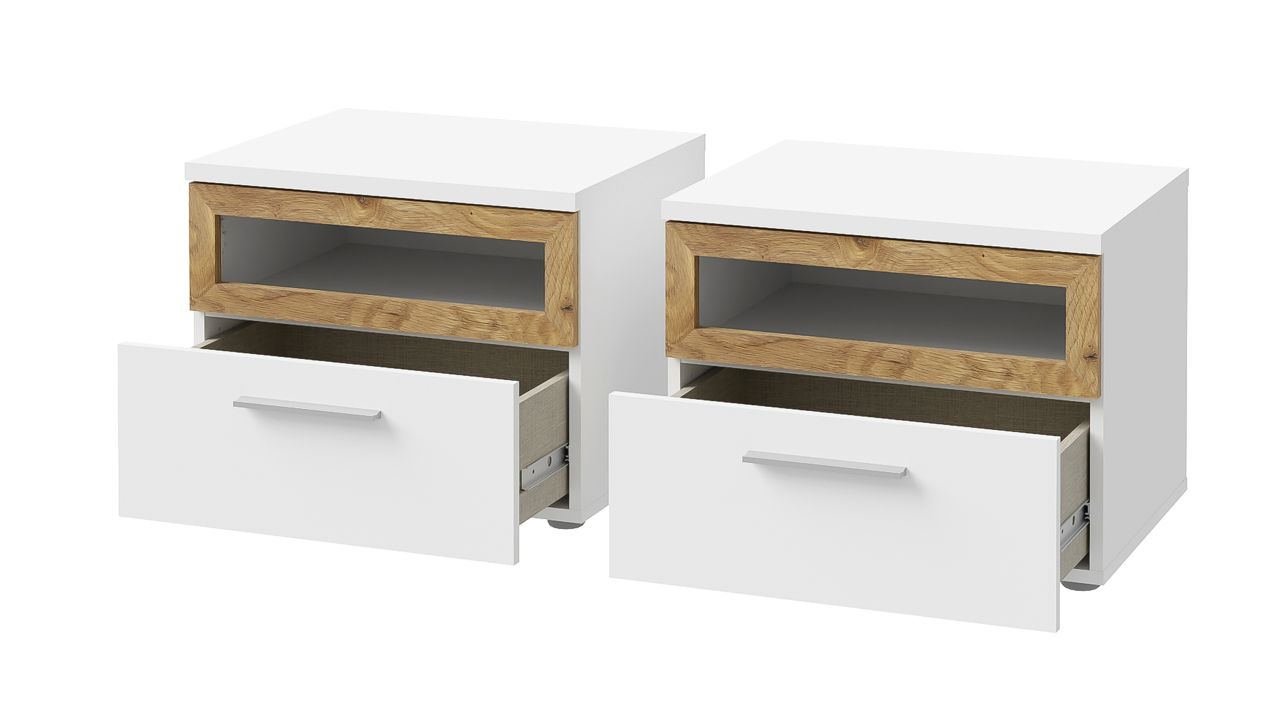 Nachttisch Paar weiß 52 x 42 cm mit Schublade - MAYACUS 