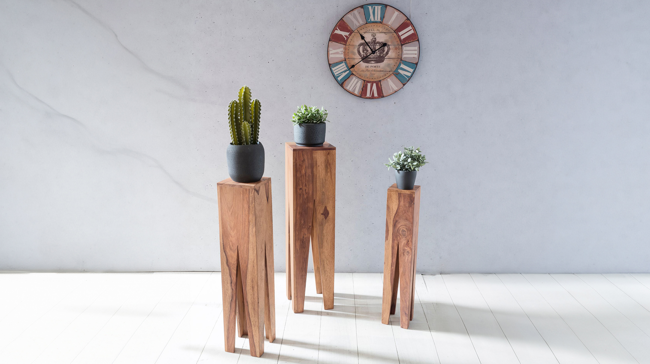 Beistelltisch 3er-Set Akazie massiv lackiert - 25 x 25 cm - SOFIE