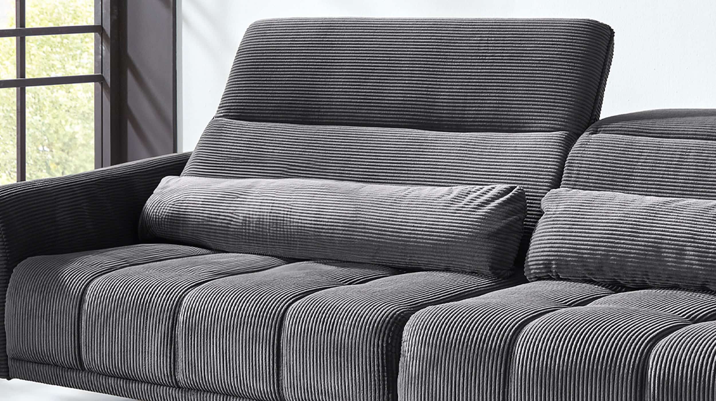 Big Sofa grau - Cordbezug - 280 cm - Nosagunterfederung - LOGAN 