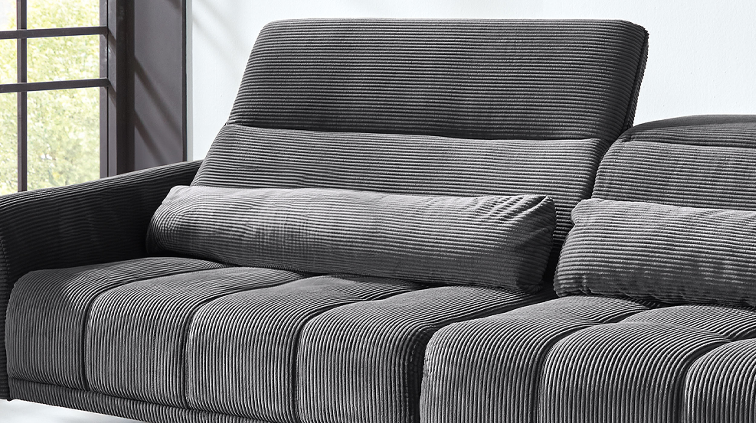 Big Sofa Cord grau - 280 cm - Nosagunterfederung - LOGAN 
