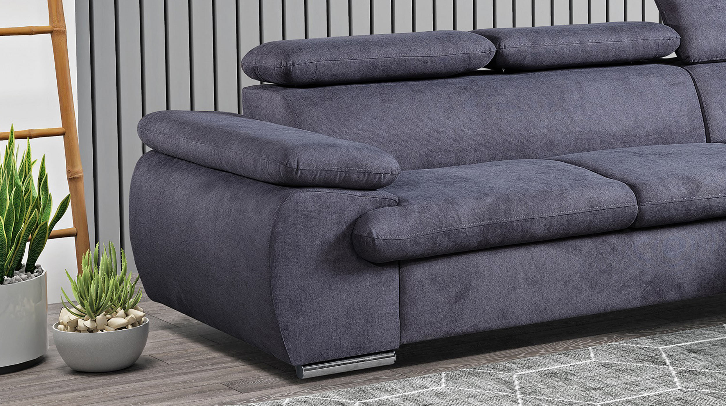 Ecksofa mit Schlaffunktion grau 284 x 196 cm - COAL  