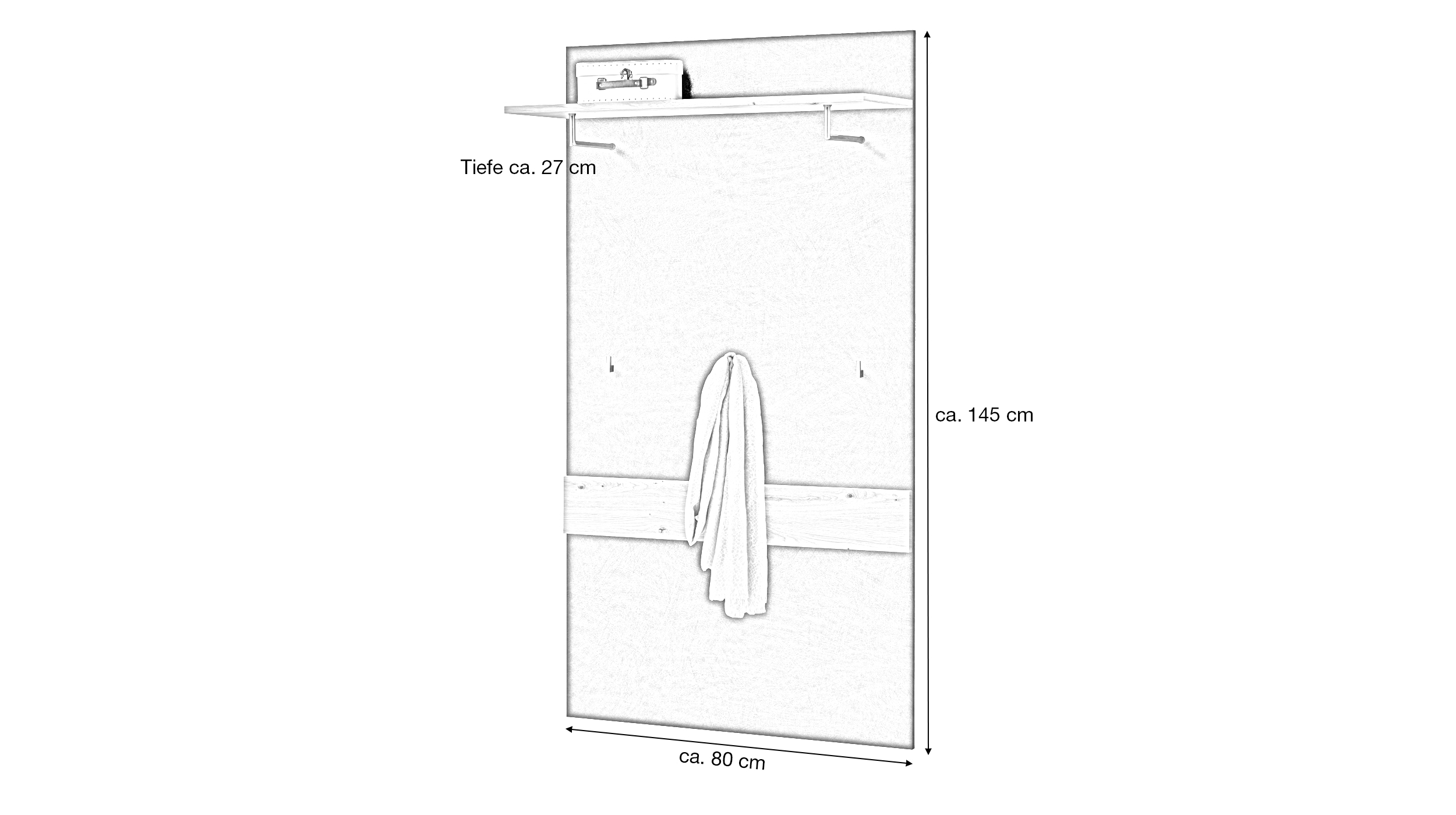 Wandgarderobe Paneel anthrazit Artisan Eiche 80 cm - BRISTOL
