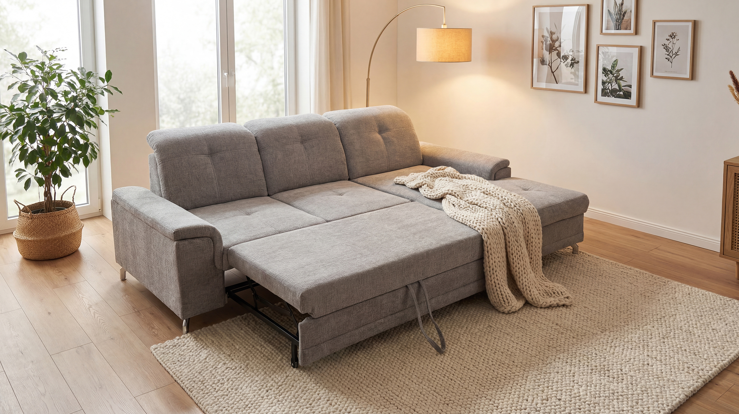 Ecksofa mit Schlaffunktion grau 270 x 180 cm - Bettkasten - BRITTA