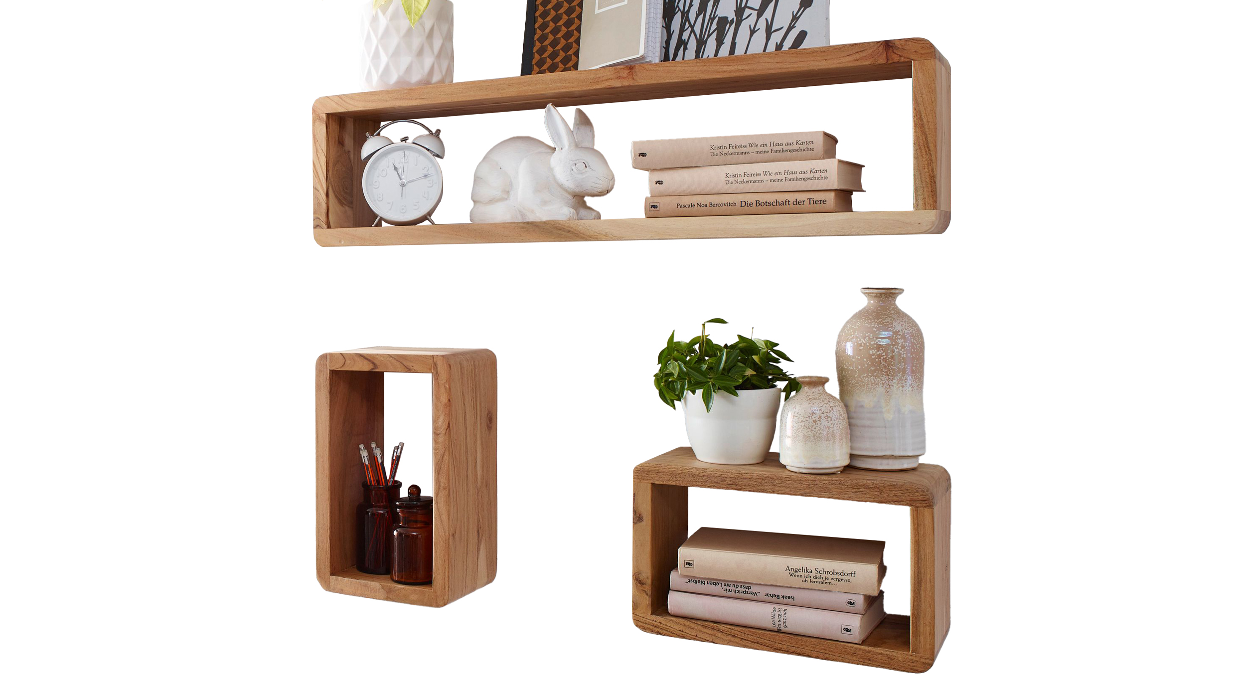 Wandregal 3er-Set Akazie massiv 80 cm - BURSA