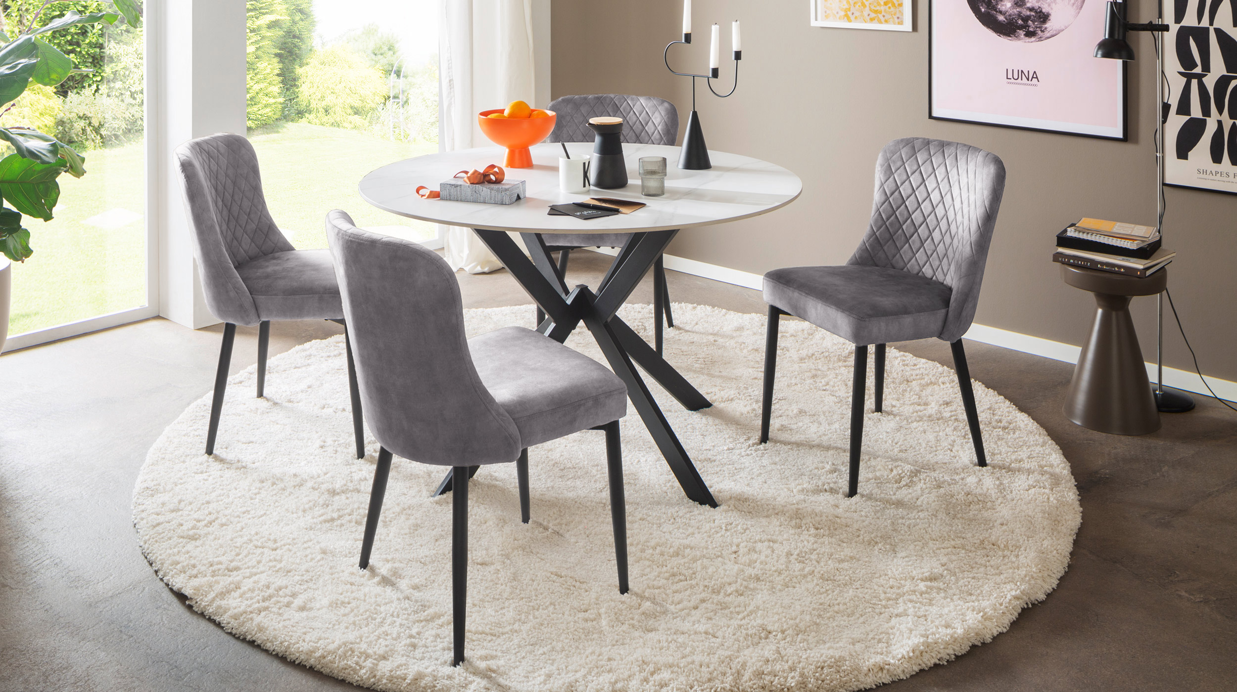 Polsterstuhl grau Metallgestell Stoffbezug Veloursoptik - ABOSHI