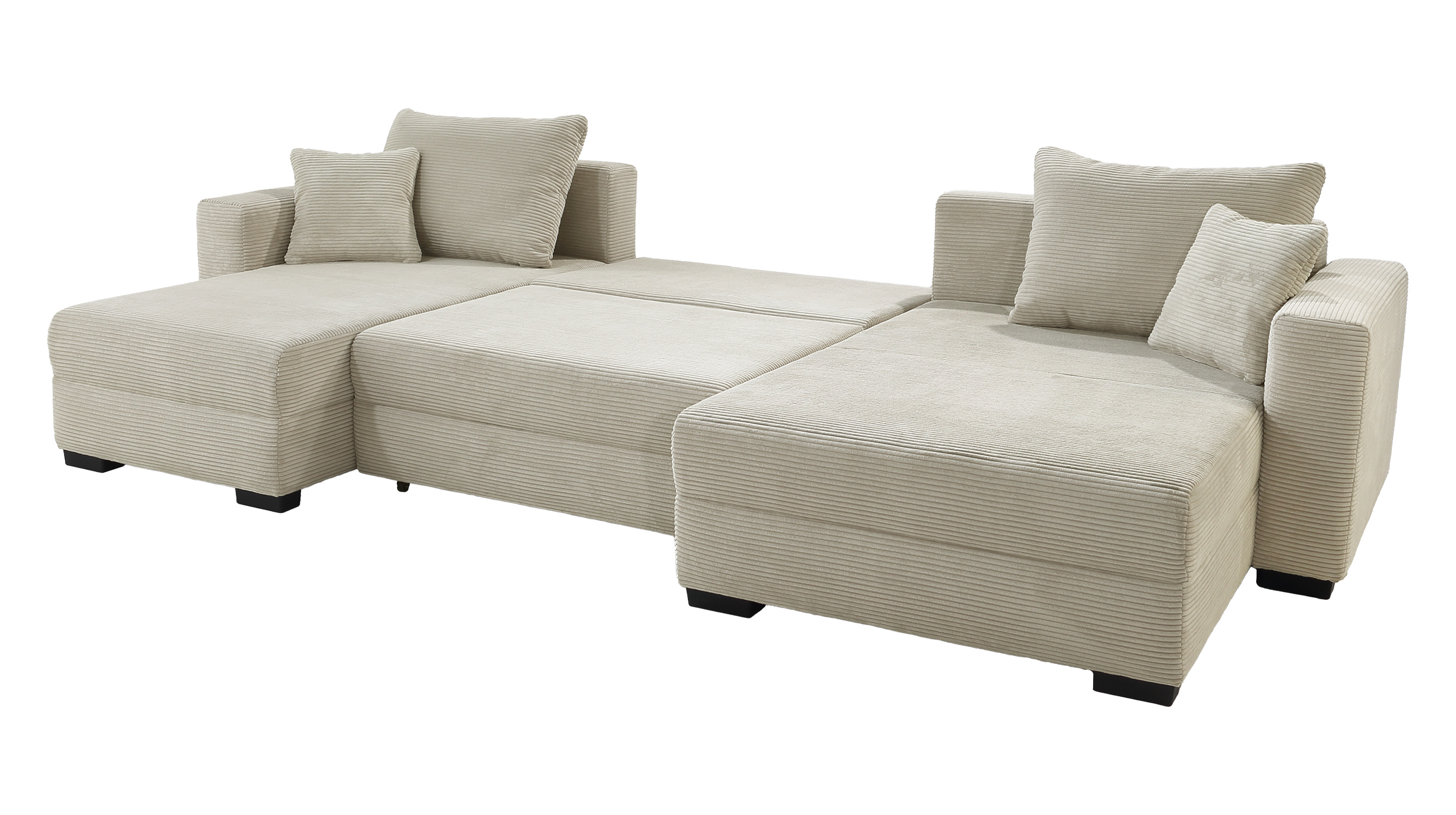 Wohnlandschaft Cord beige Schlaffunktion 342 cm - SELMA