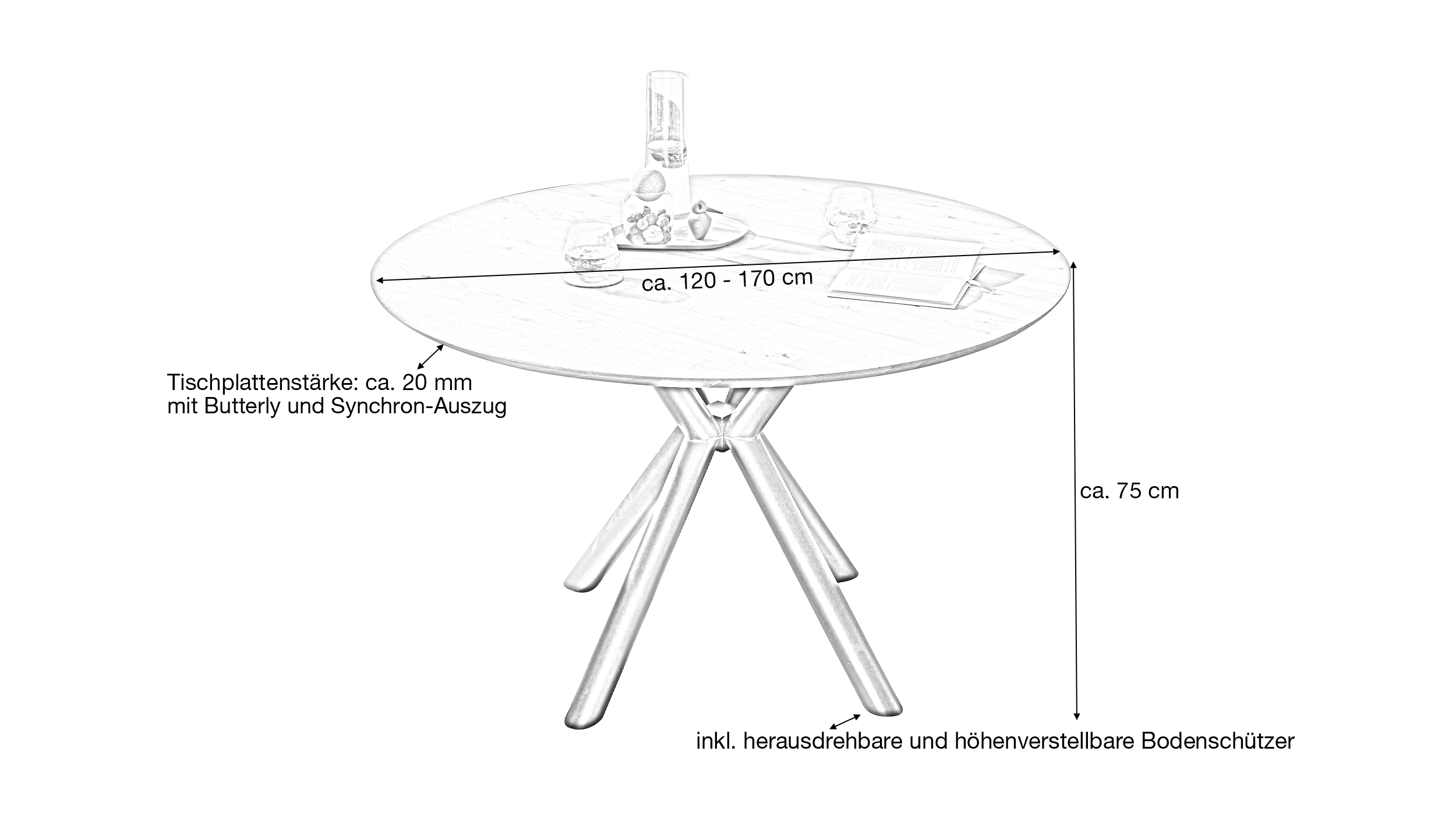 Esstisch Massivholztisch 120 cm rund Wildeiche geölt - ARVID