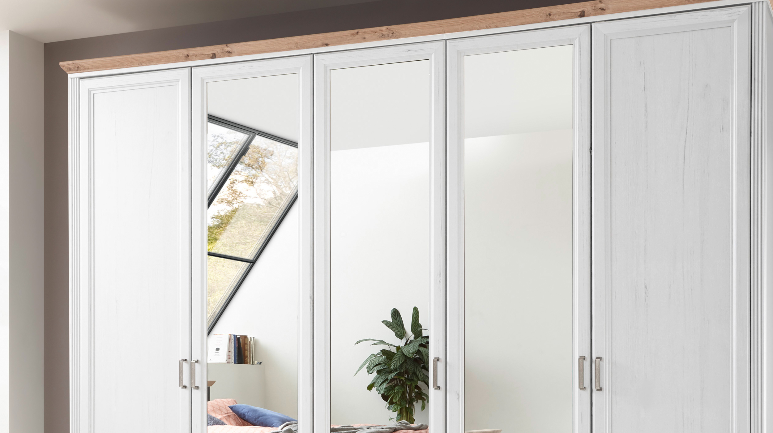 Kleiderschrank mit Spiegel - weiß - Artisan Eiche - 266 cm - JASMIN