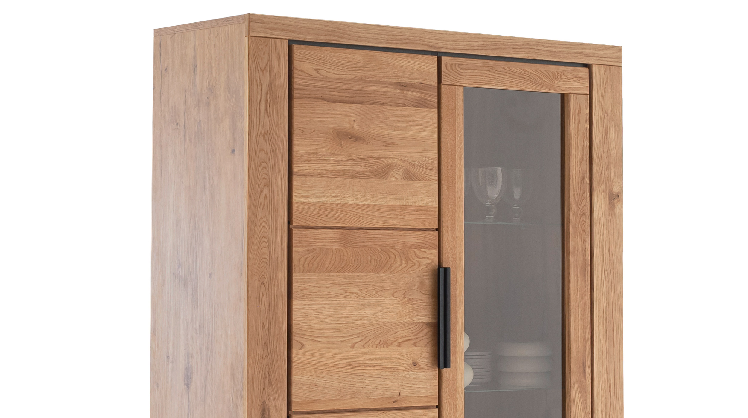 Vitrine mit Glastür Wildeiche teilmassiv geölt Breite 107 cm - GRENO 