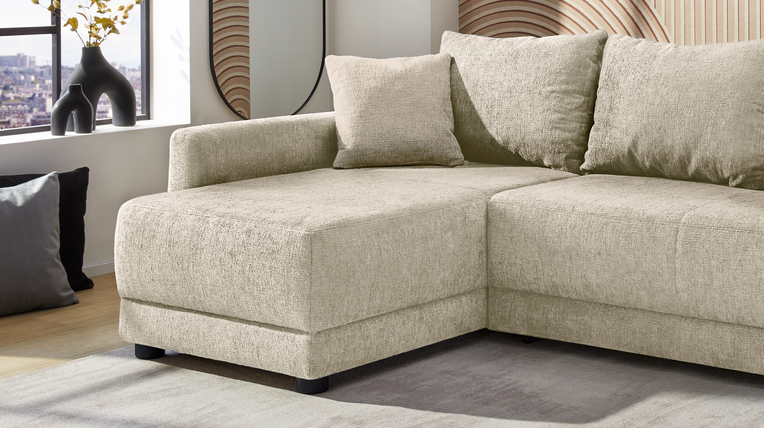 Ecksofa mit Schlaffunktion beige 232 x 154 cm Bettkasten - VENEZIA