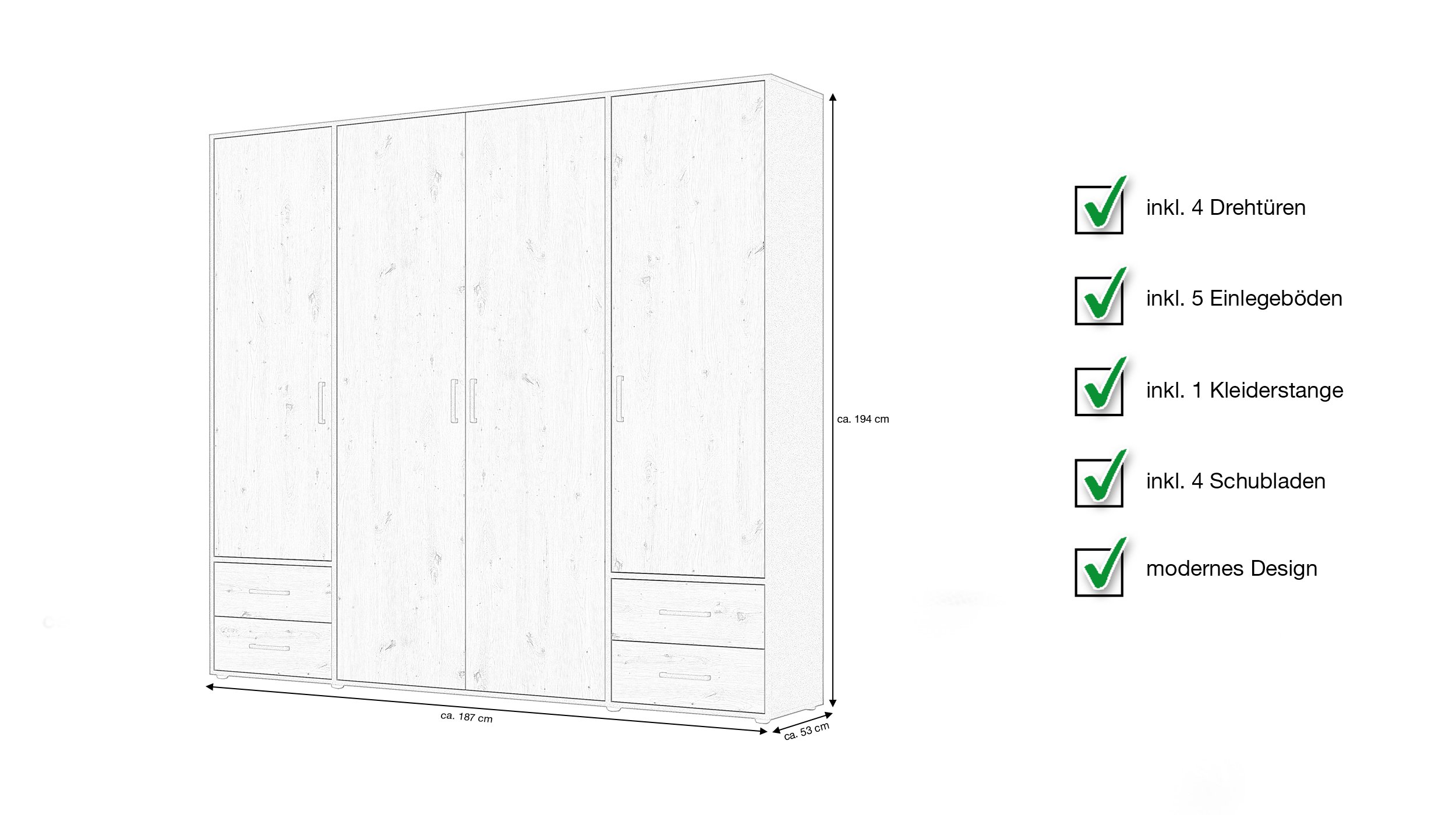 Kleiderschrank Artisan Eiche - grau - 187 cm - rauch - VOYAGER