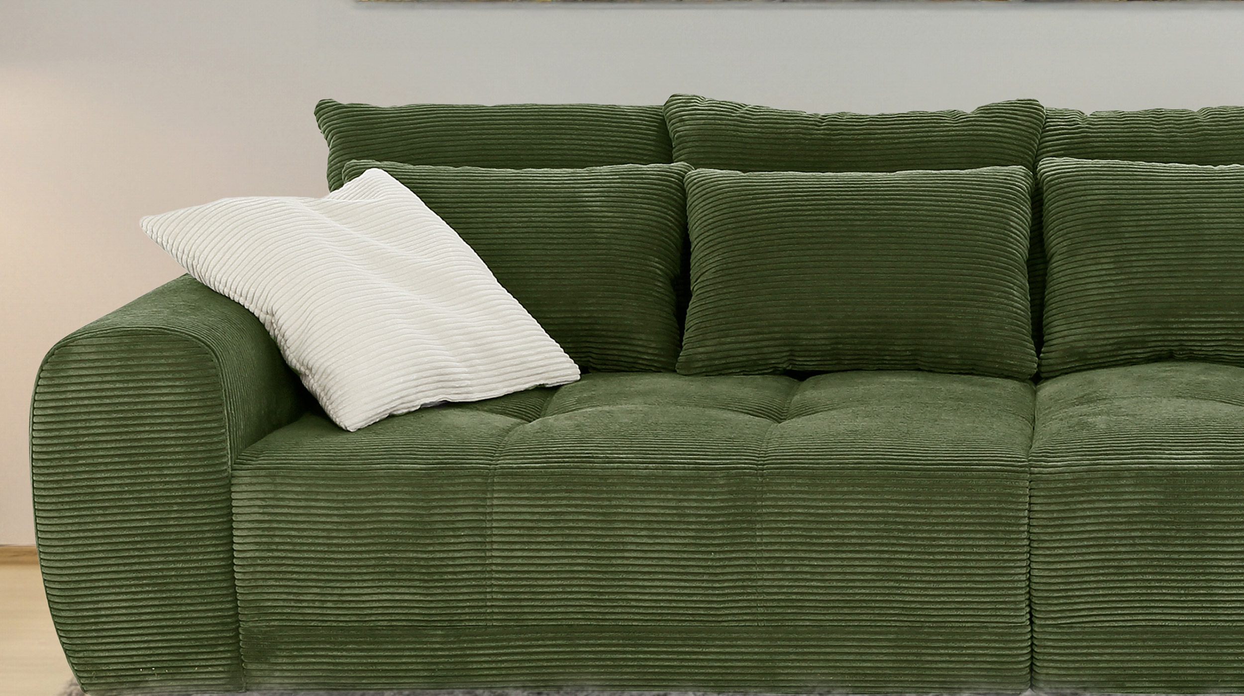 Big Sofa Cord grün - 308 cm Federkernpolsterung - JANNI
