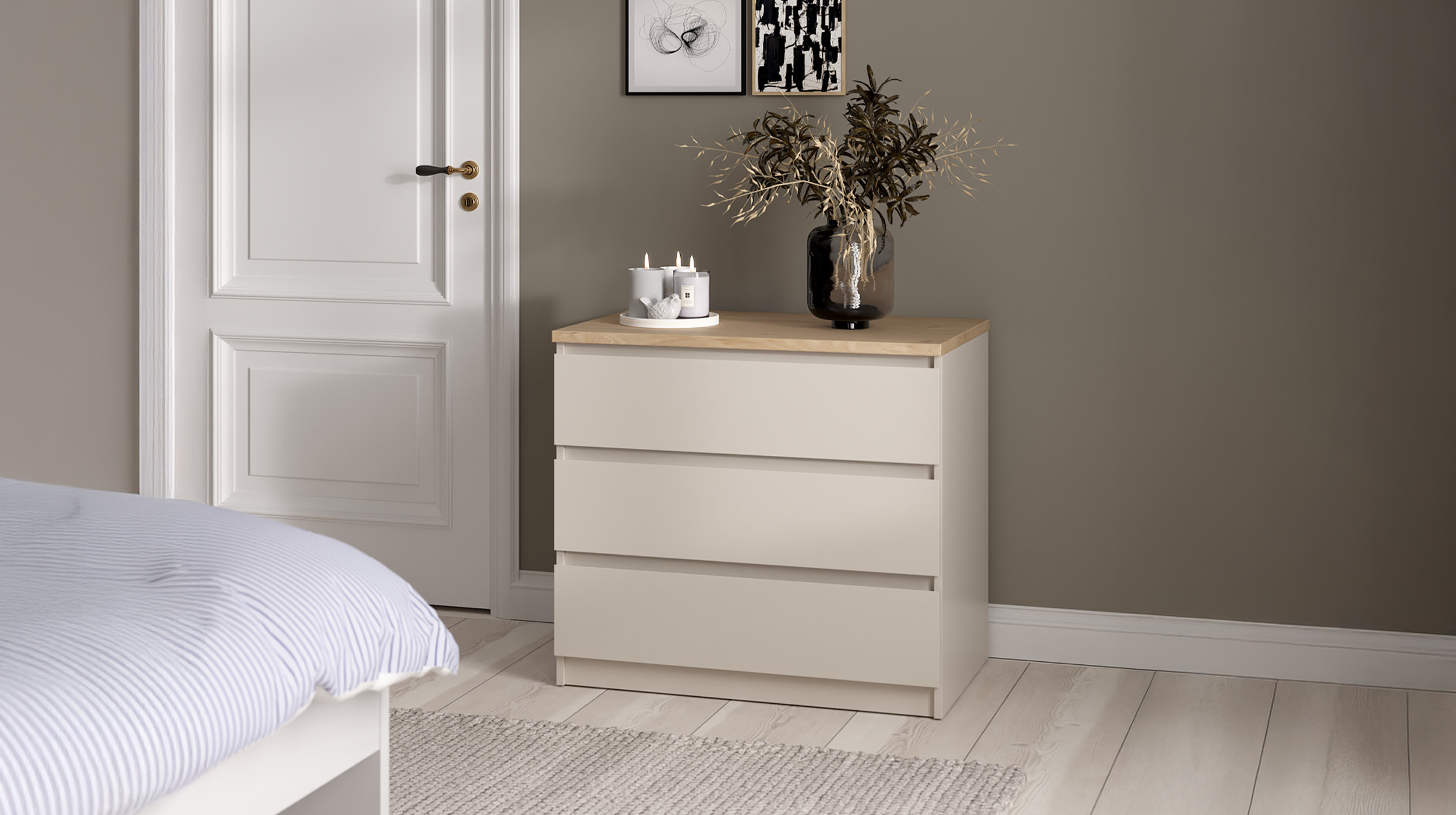 Kommode mit 3 Schubladen beige - Jackson Hickory 77 cm - NAIA Kommode mit 3 Schubladen beige - Jackson Hickory 77 cm - NAIA