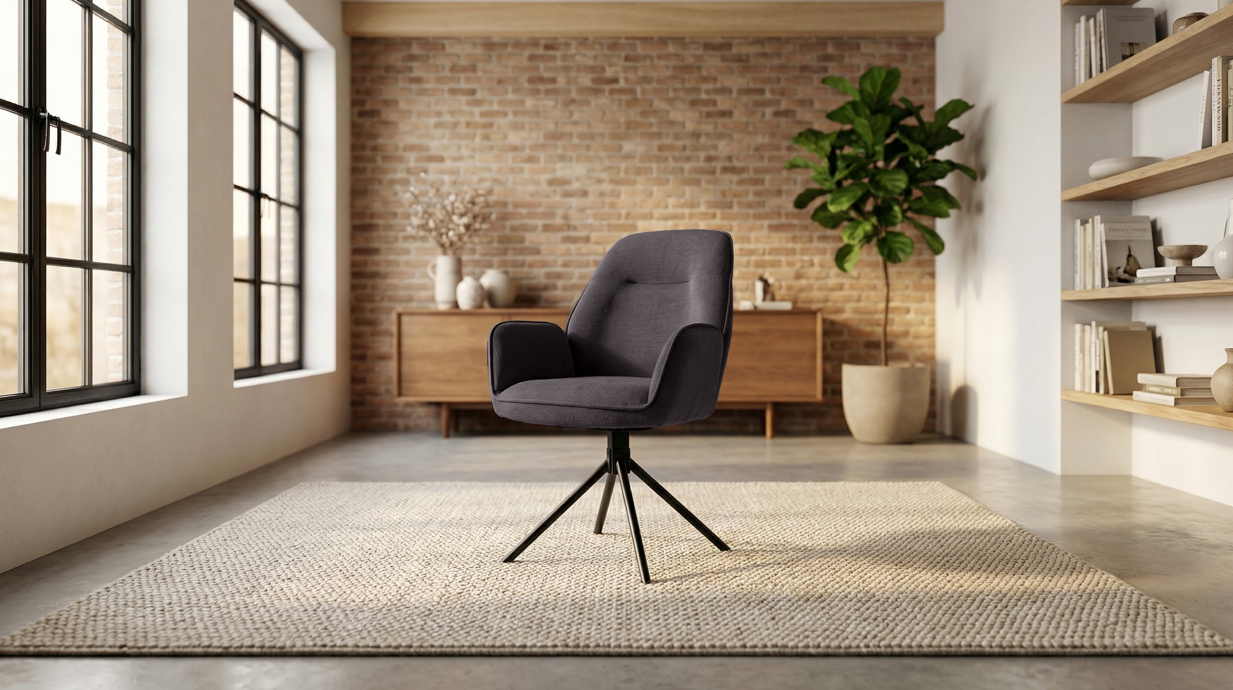 Armlehnstuhl anthrazit Drehstuhl Chenille Optik - MALITA