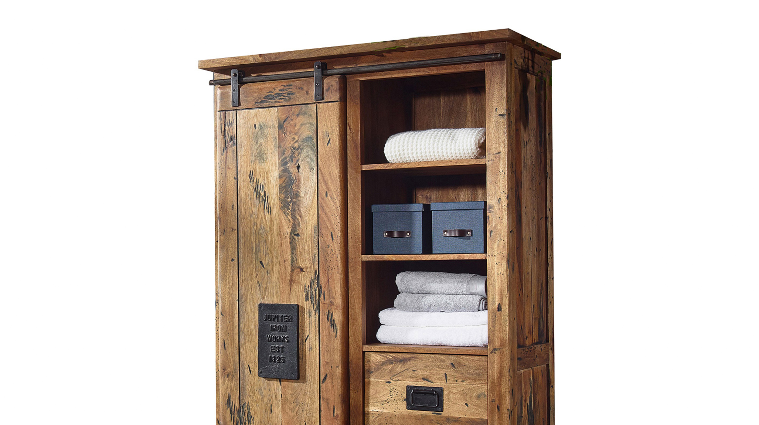 Garderobenschrank 1 Rolltür Mango massiv 100 cm - montiert - EMANUEL